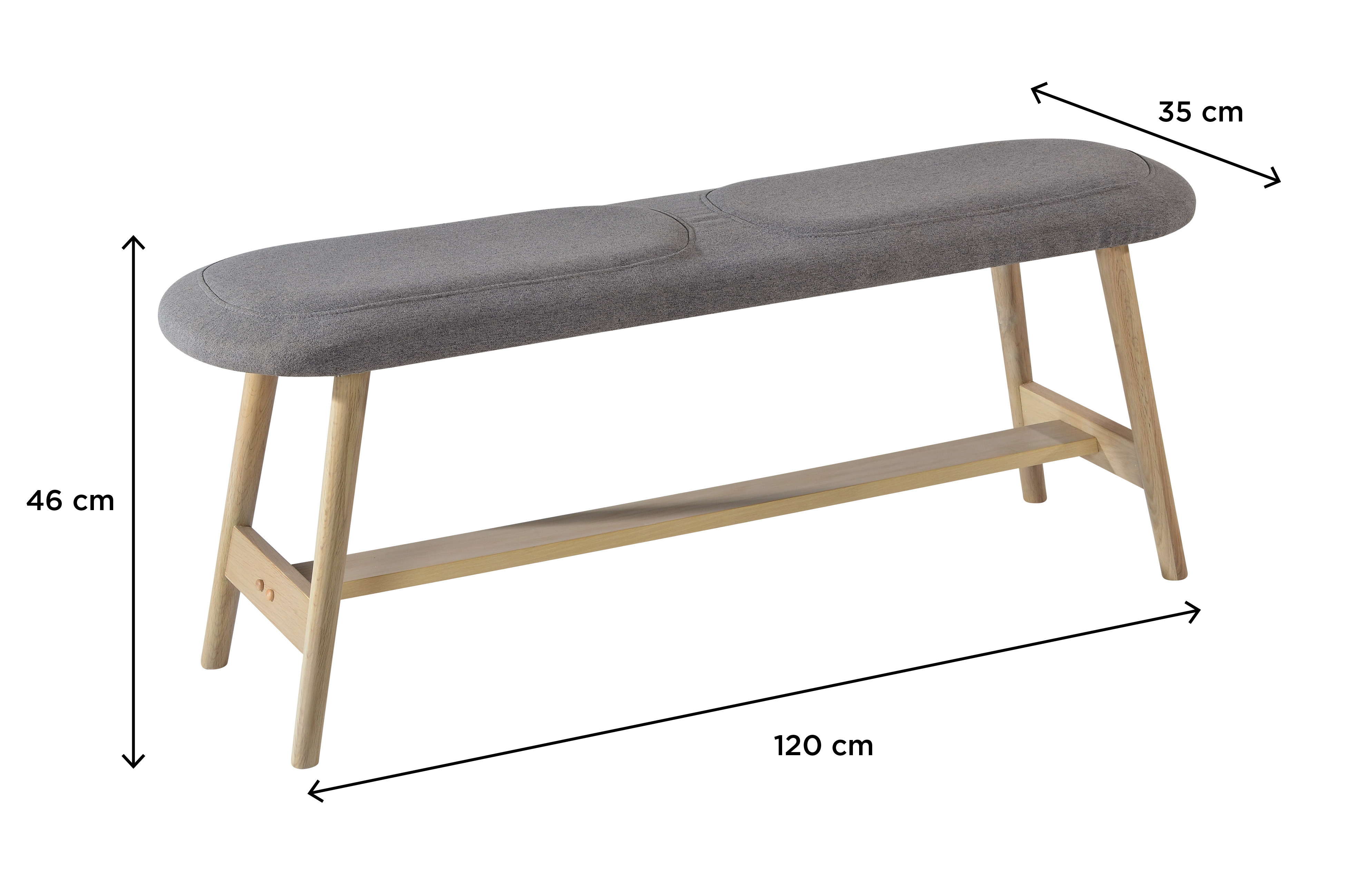 Banc d'Entrée Chêne Naturel avec Assise en Tissu L120 x H46 x P35 cm OTELO
