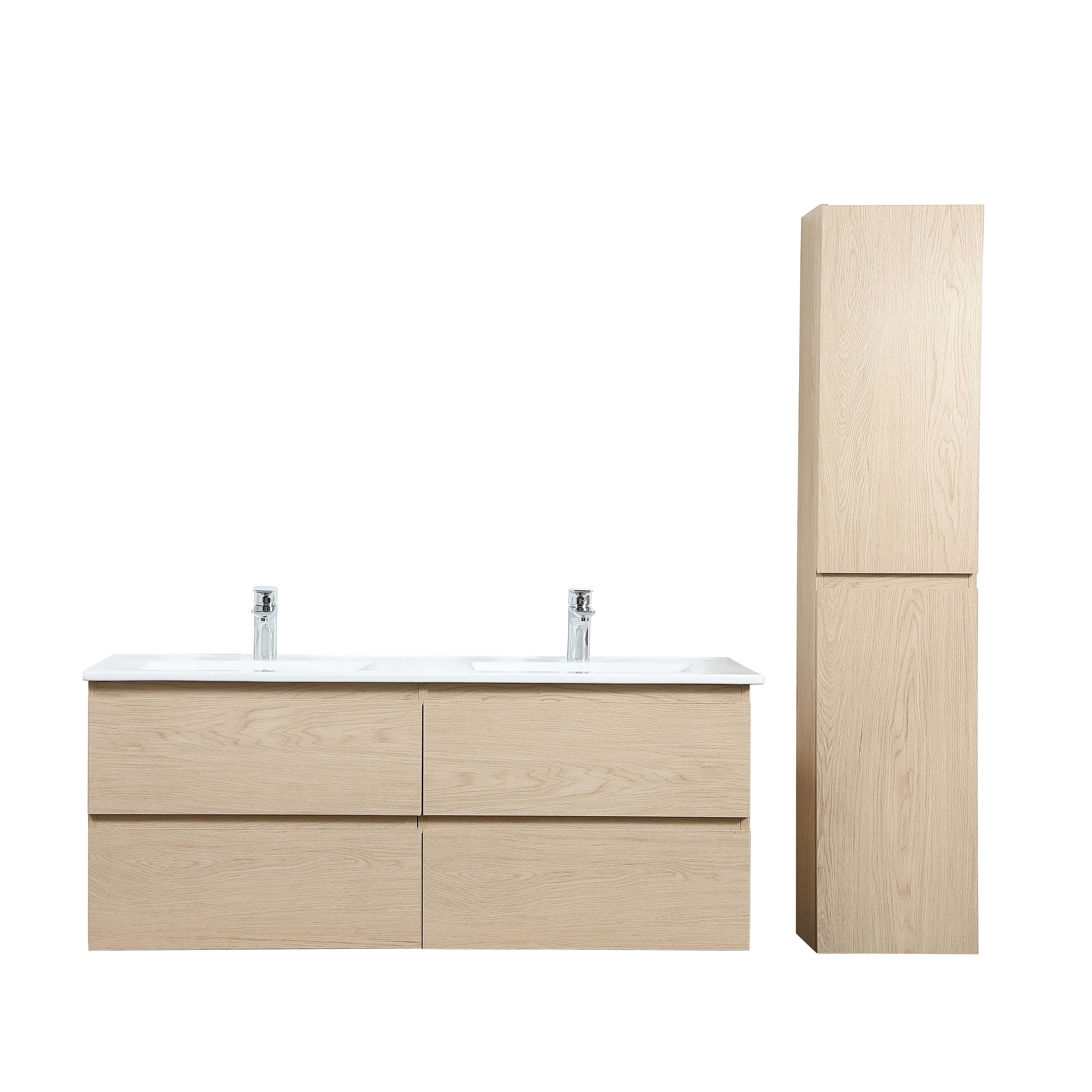 Ensemble meuble double vasque décor chêne 120cm + vasque + colonne