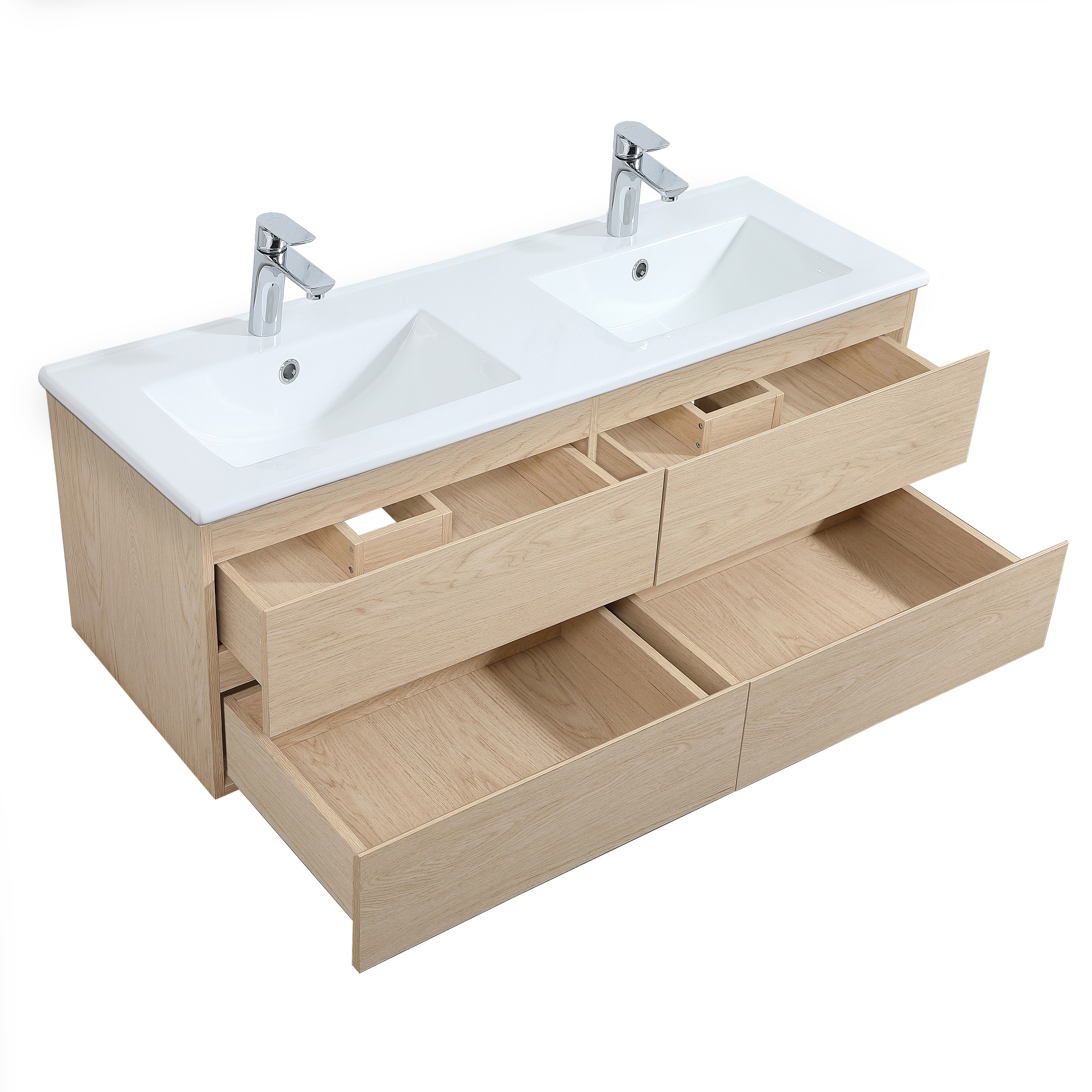 Ensemble meuble double vasque décor chêne 120cm + vasque + colonne