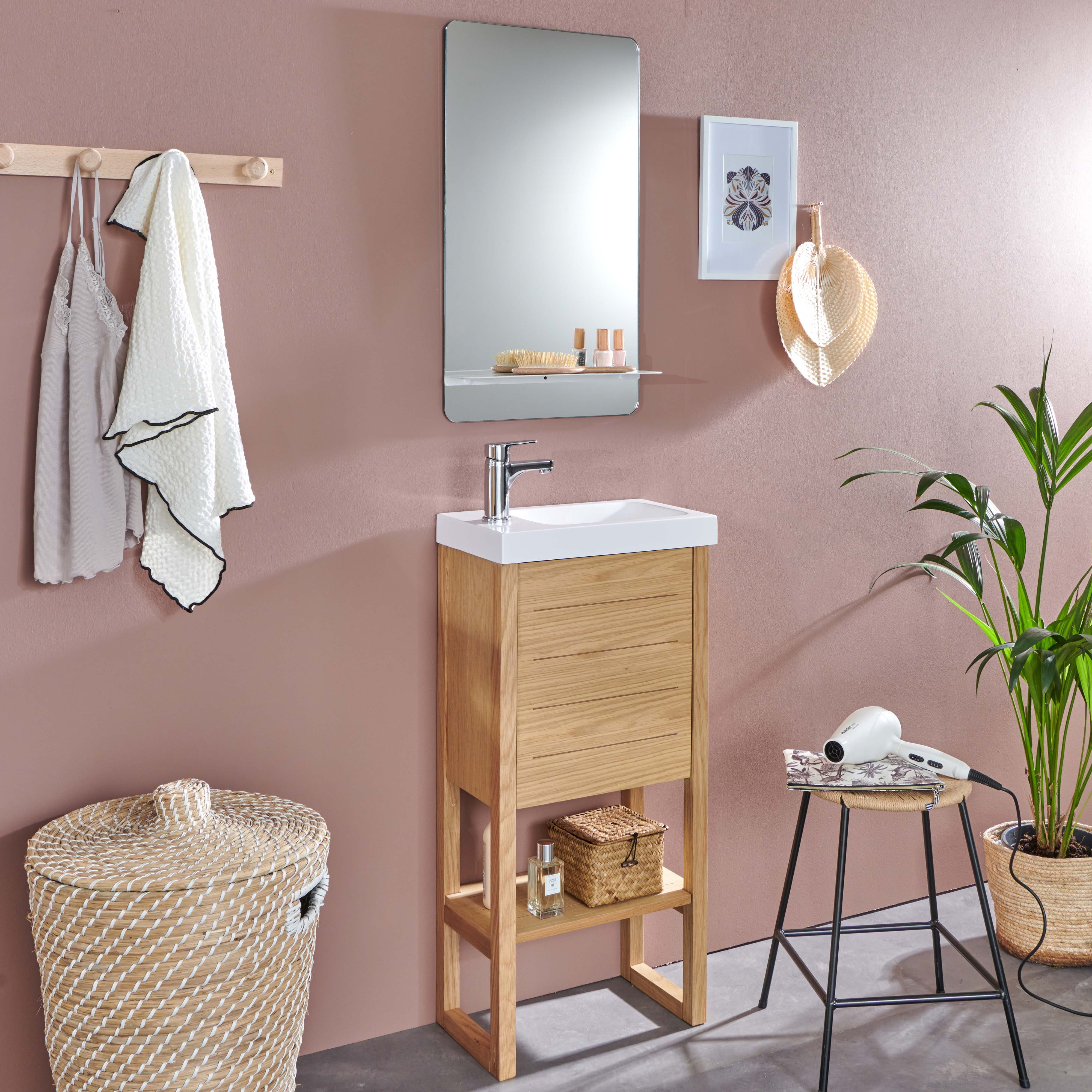 Meuble lave-mains vasque blanche ATOLL avec miroir