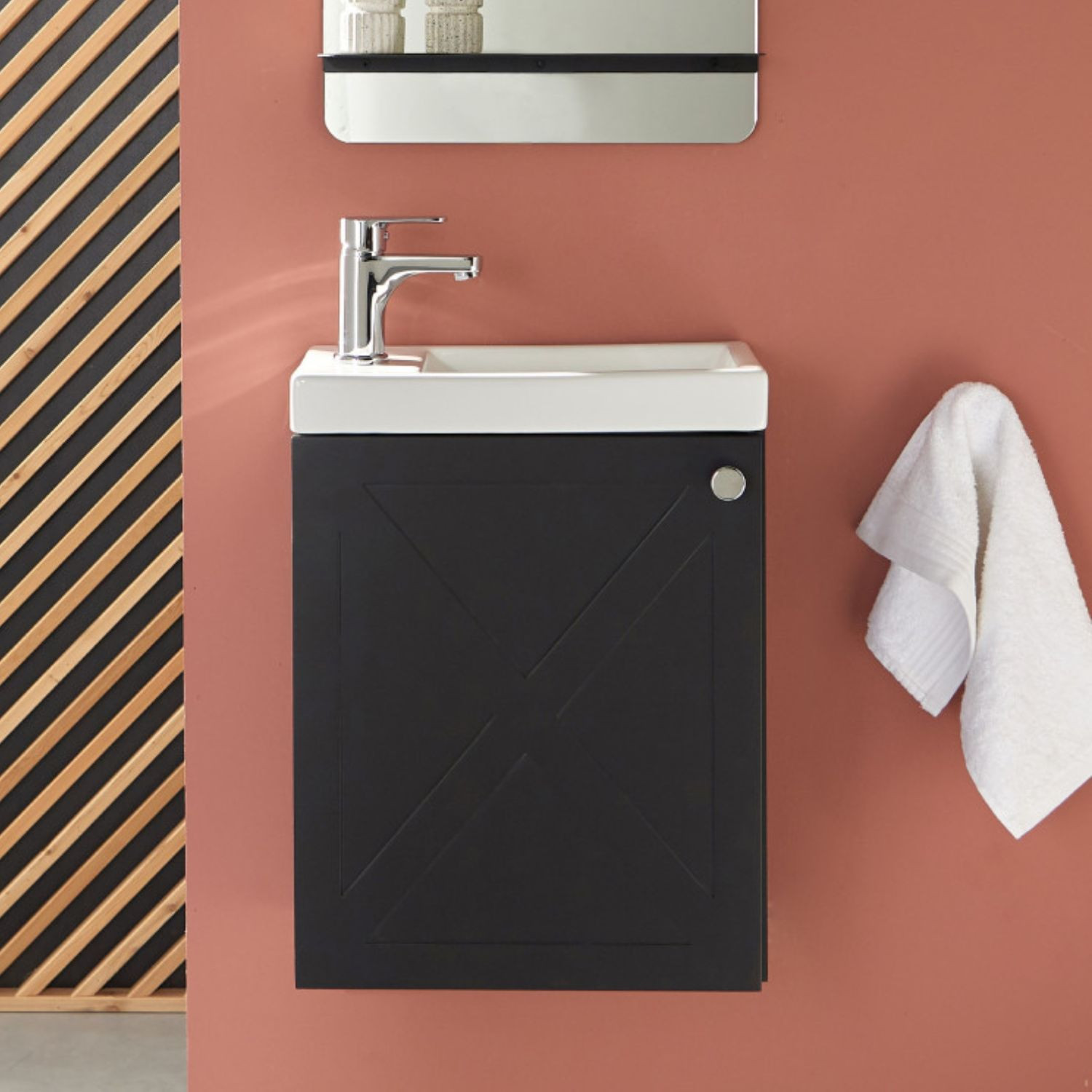 Meuble lave-mains noir carbone AVA avec robinet chromé