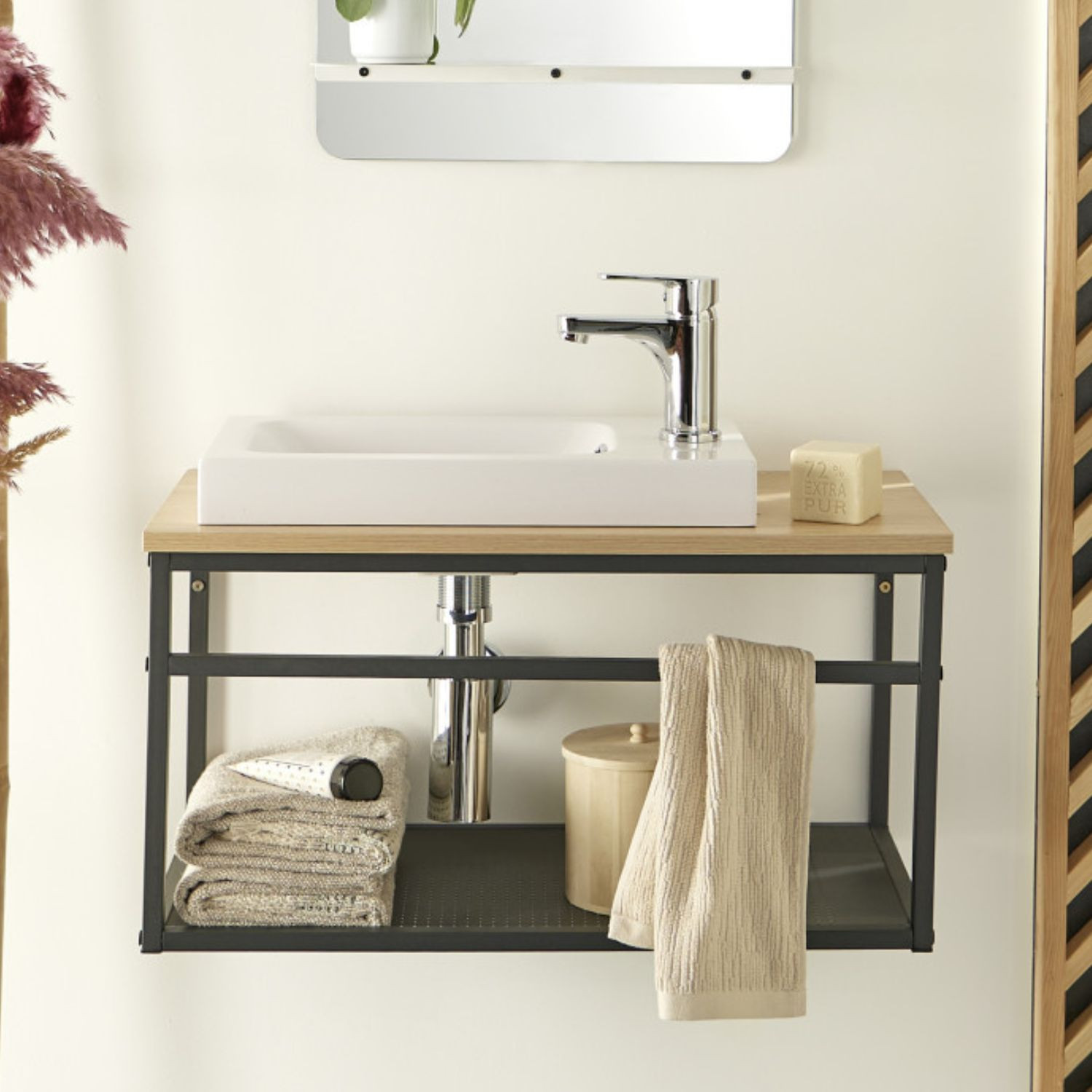 Meuble lave-mains vasque blanche WILO avec robinet chromé
