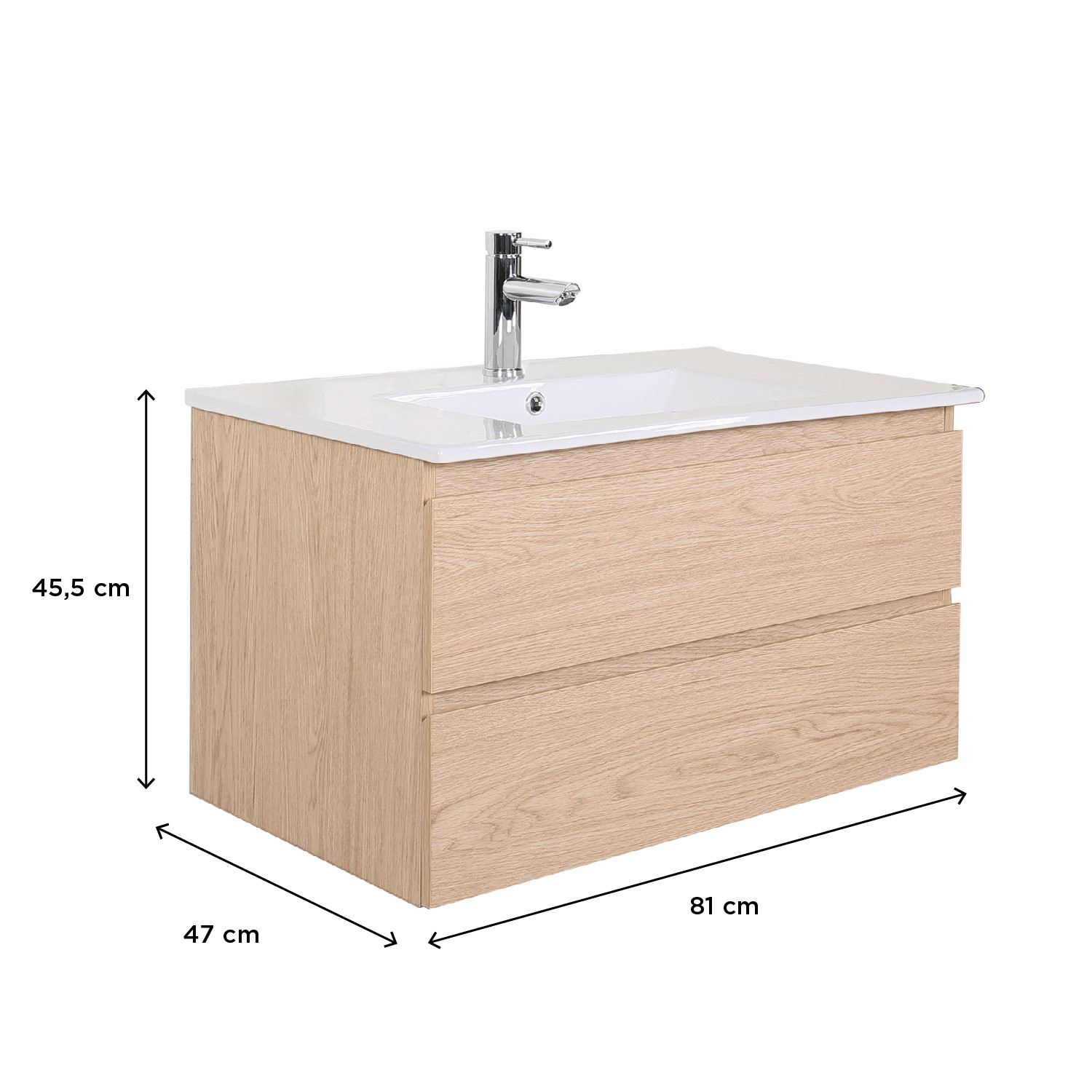 Ensemble de meuble de salle de bain 4 pièces SORRENTO 80 cm avec colonne décor chêne