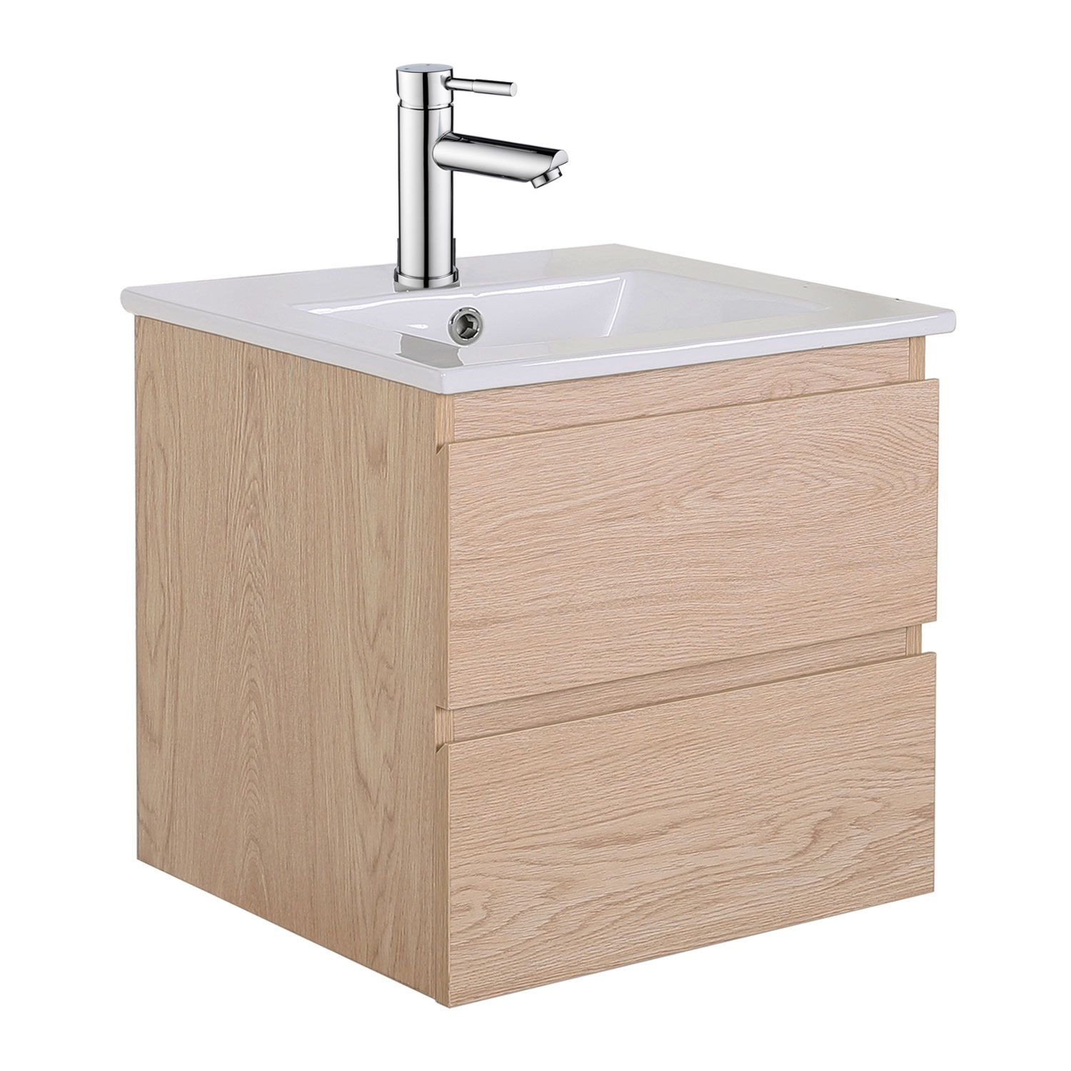 Ensemble de salle de bain SORRENTO 45cm décor chêne avec robinet chromé