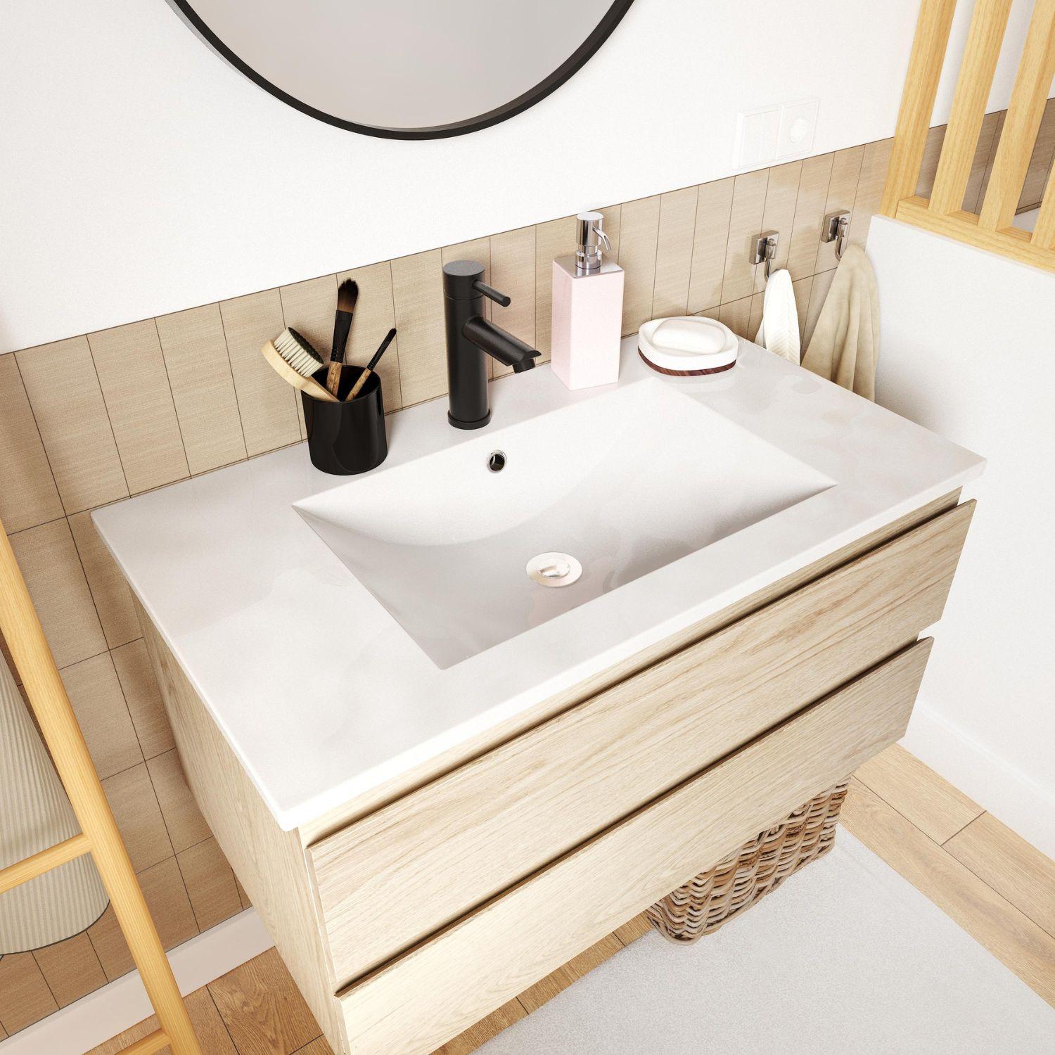 Ensemble meubles de salle de bain 3 pièces 80cm décor chêne SORRENTO