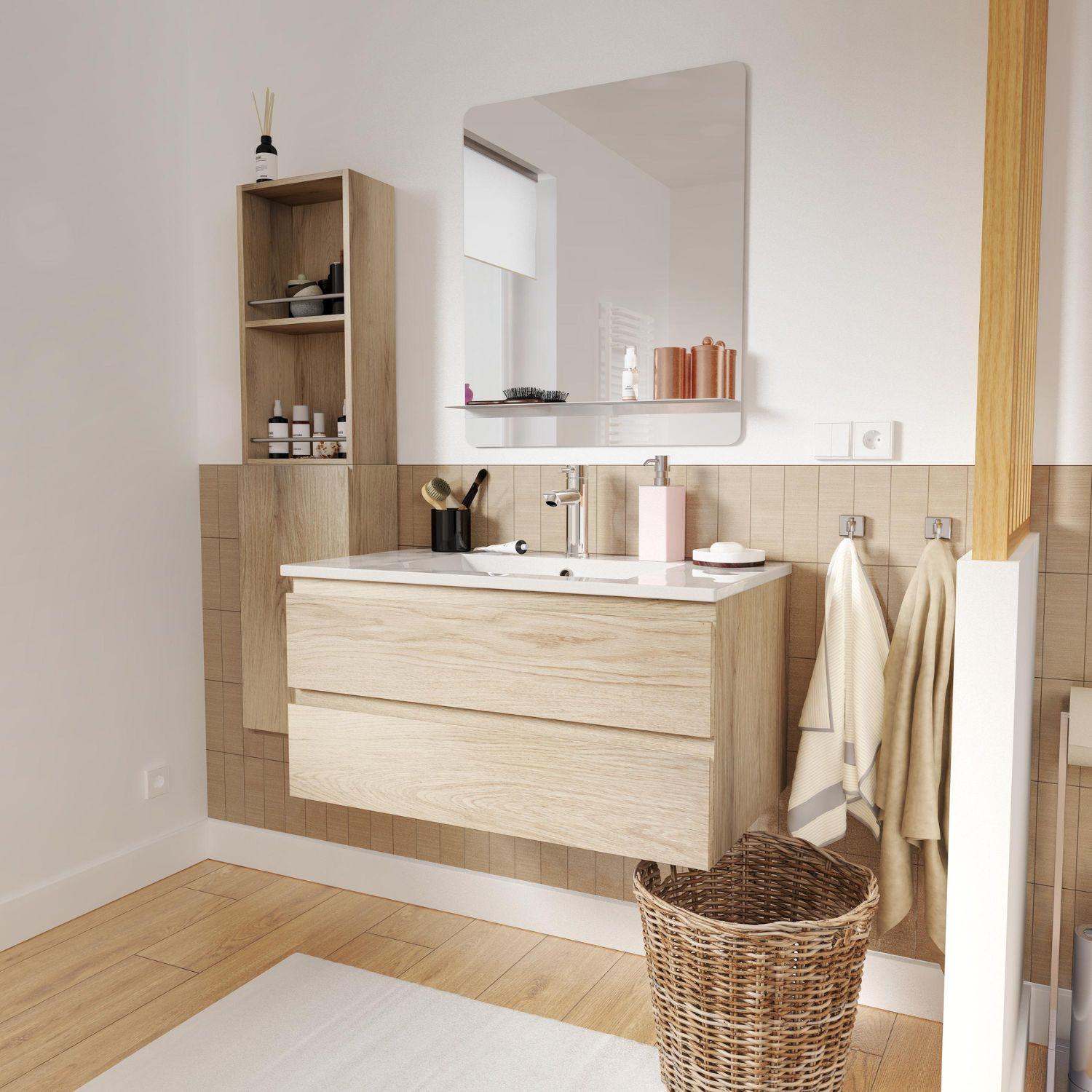 Meuble simple vasque décor chêne  80cm + vasque