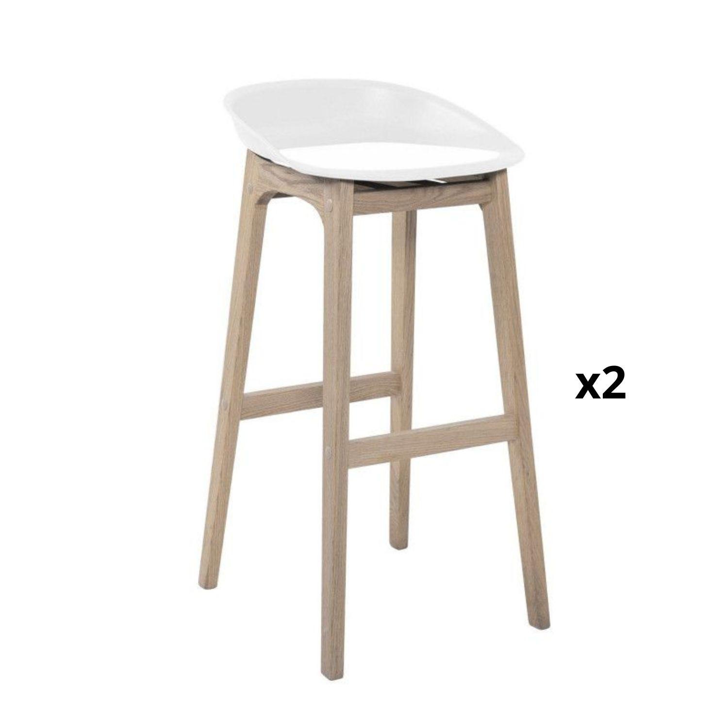 Lot de 2 tabourets de bar en chêne et assise blanche 65 cm RIVA