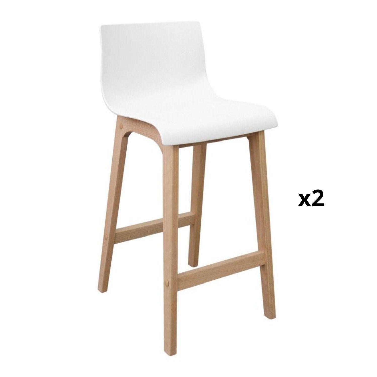 Lot de 2 tabourets de bar scandinave pieds en chêne 65 cm TANNA