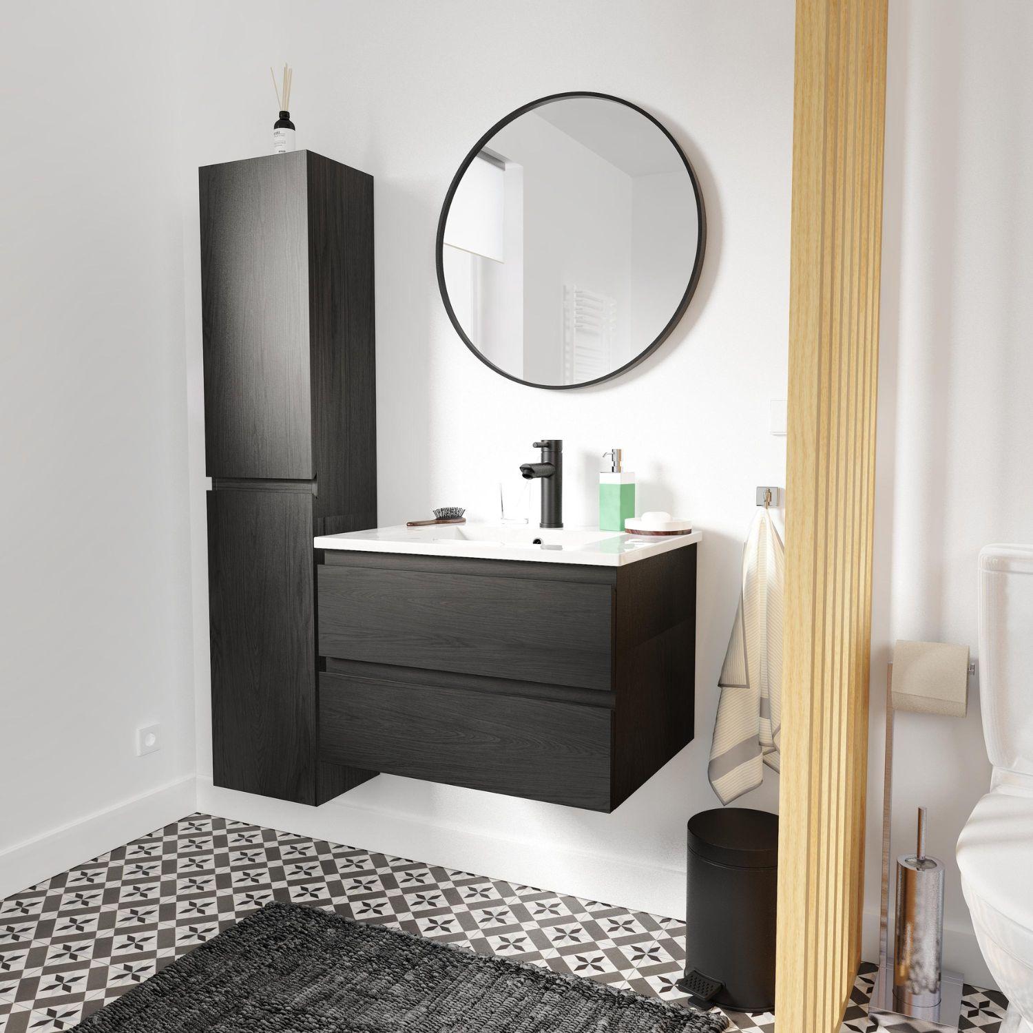 Colonne de salle de bain décor chêne carbone à suspendre 140 cm