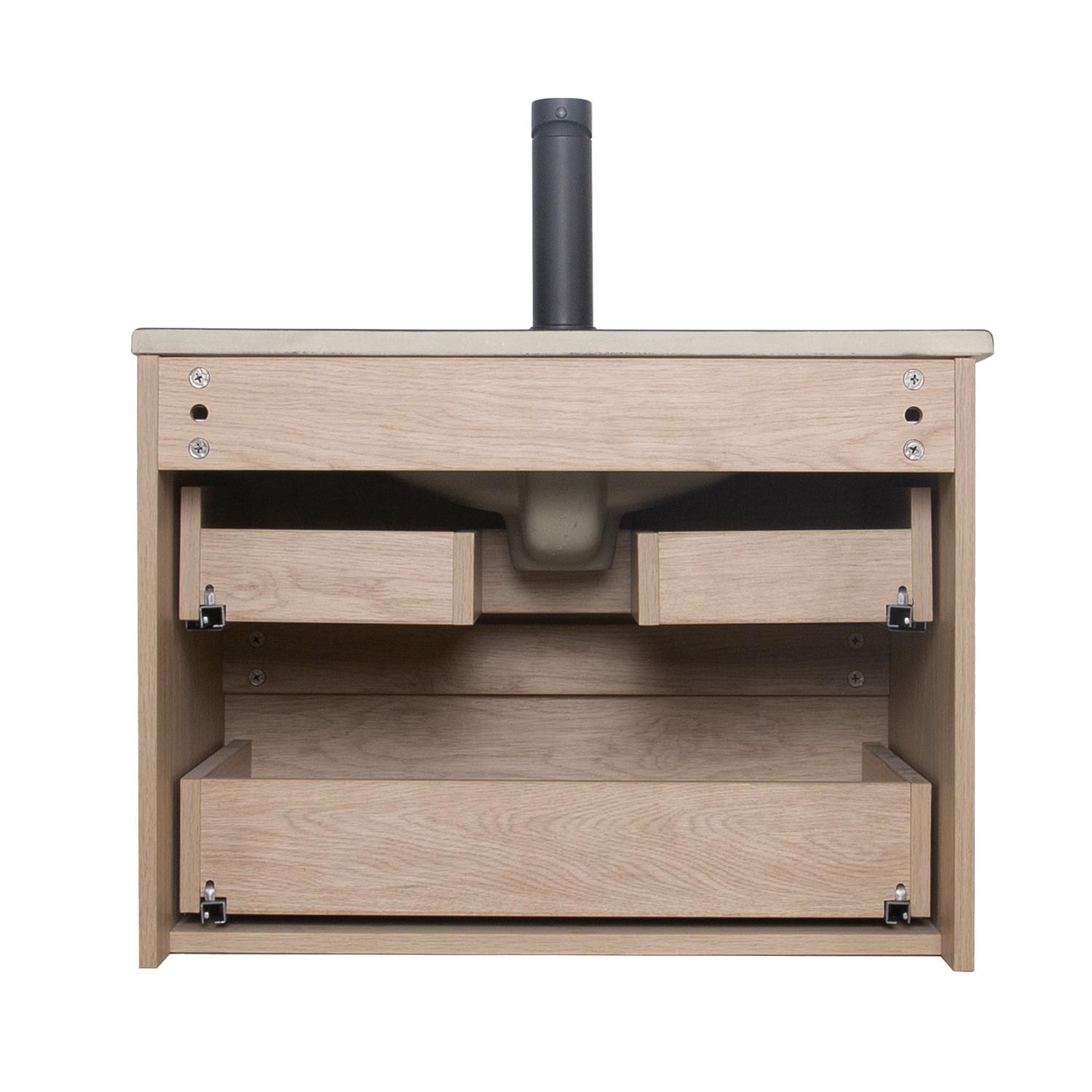 Ensemble meuble simple vasque 60cm décor chêne + vasque noire + robinet + miroir + colonne
