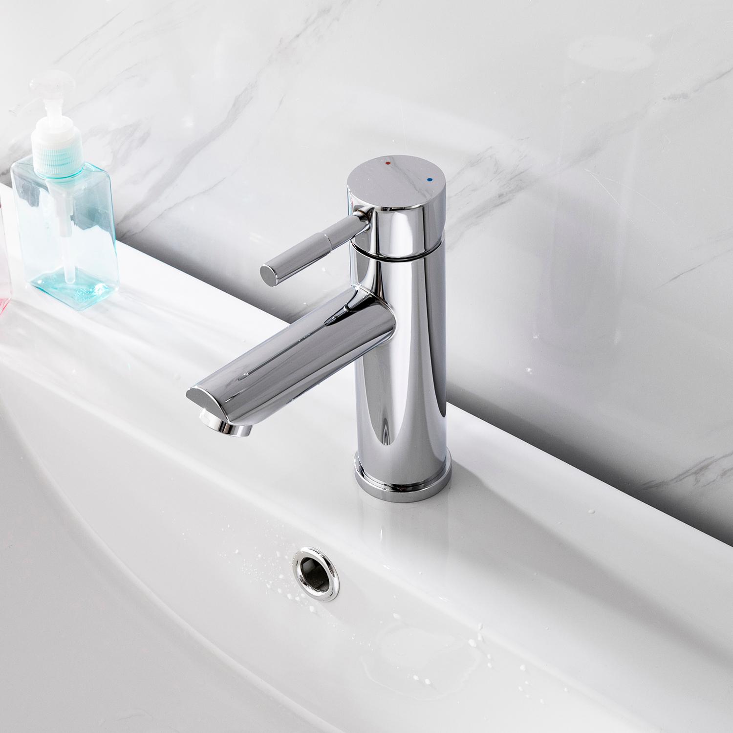 Robinet de salle de bain mitigeur bec bas chromé H17cm