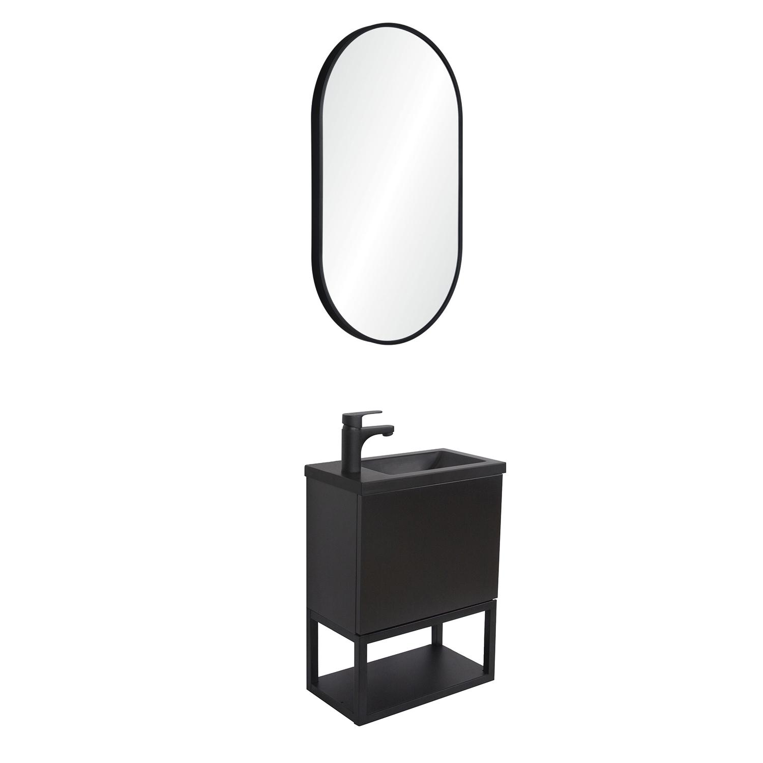 Ensemble meuble lave-mains NOVA noir carbone + miroir + robinet