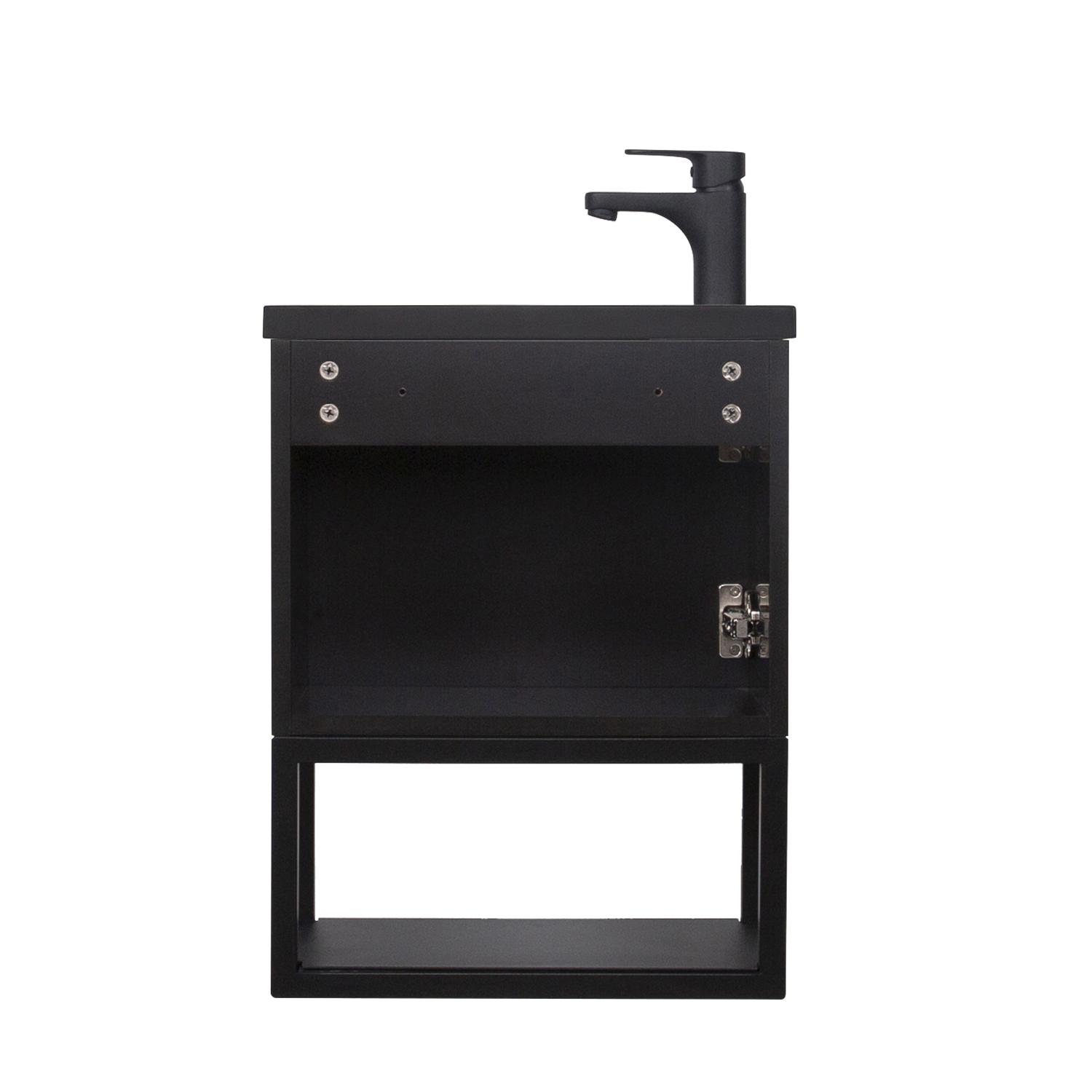 Ensemble meuble lave-mains NOVA noir carbone + miroir + robinet