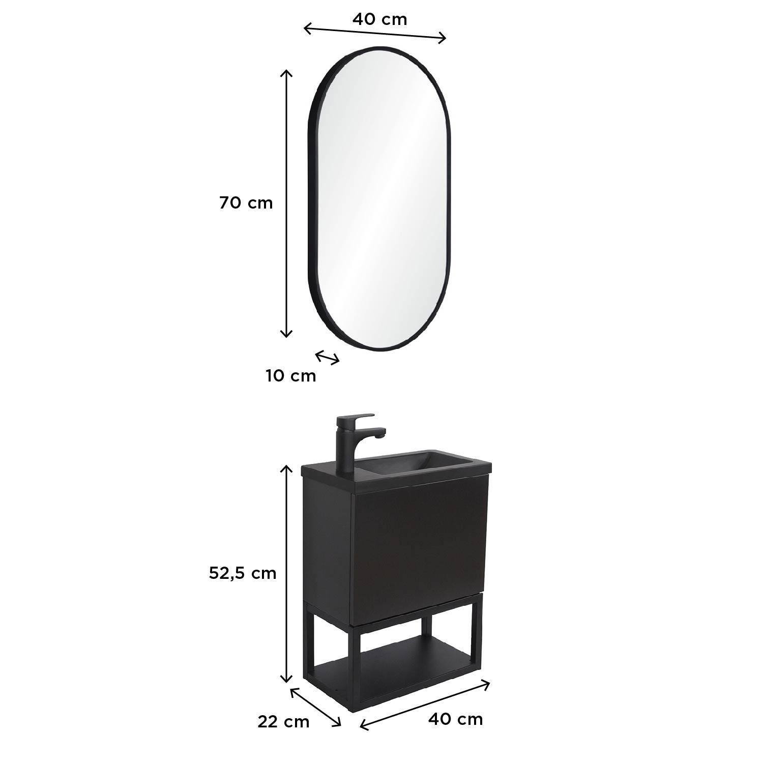 Ensemble meuble lave-mains NOVA noir carbone + miroir + robinet