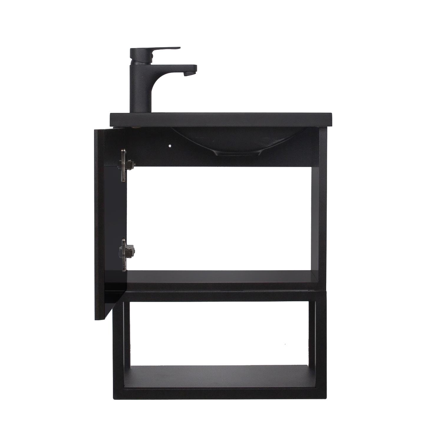 Ensemble meuble lave-mains NOVA noir carbone + miroir + robinet