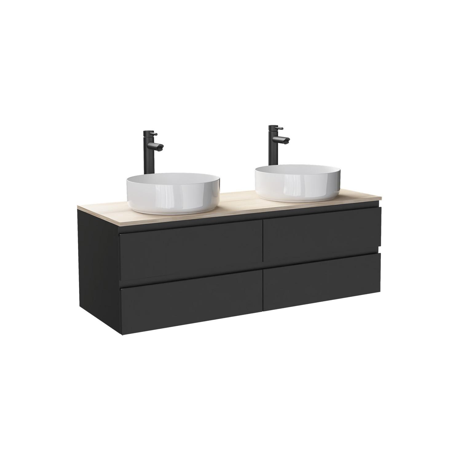Ensemble meuble double vasque noir carbone 120 cm  + 2 vasques + 2 robinets