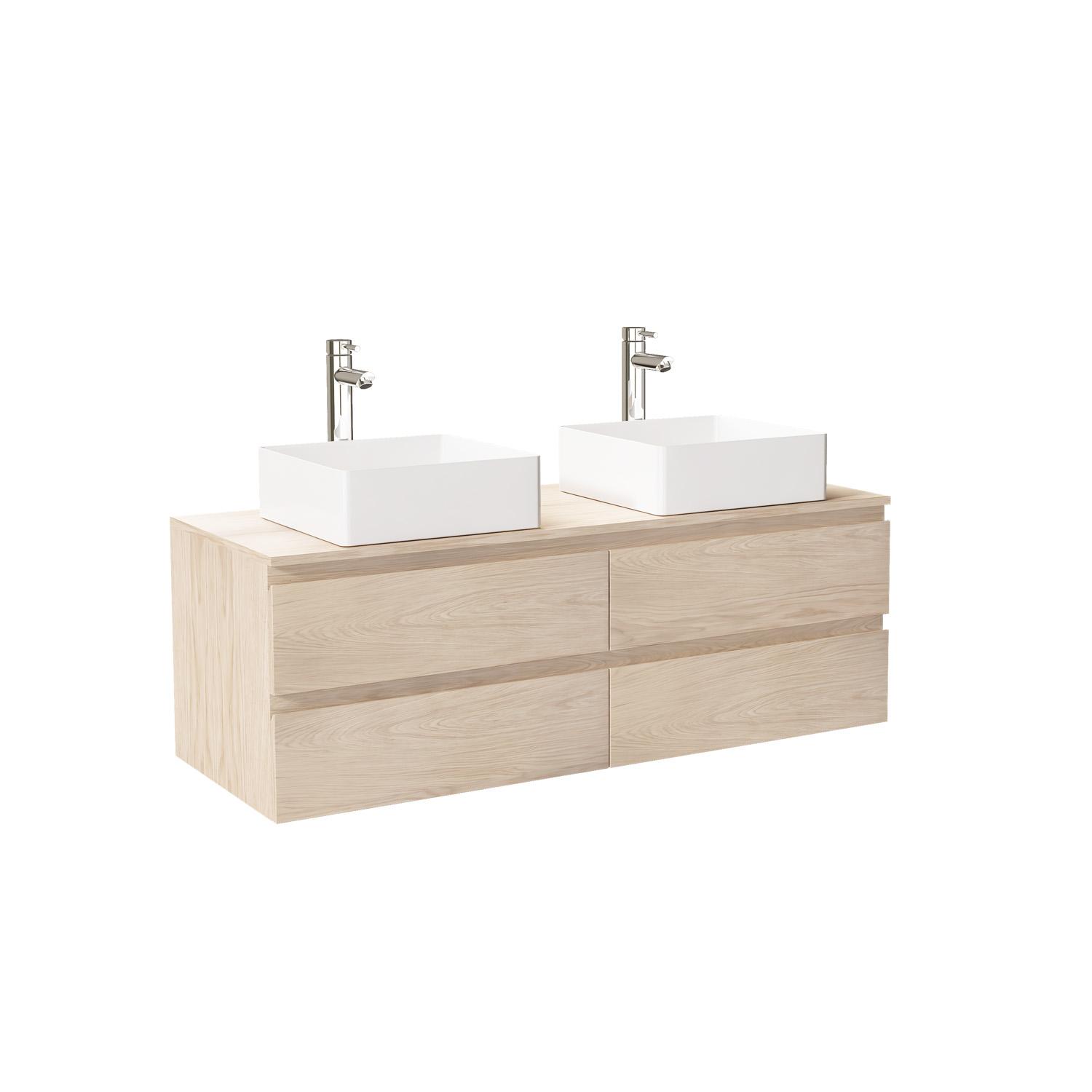 Ensemble meuble double vasque décor chêne 120 cm + 2 vasques