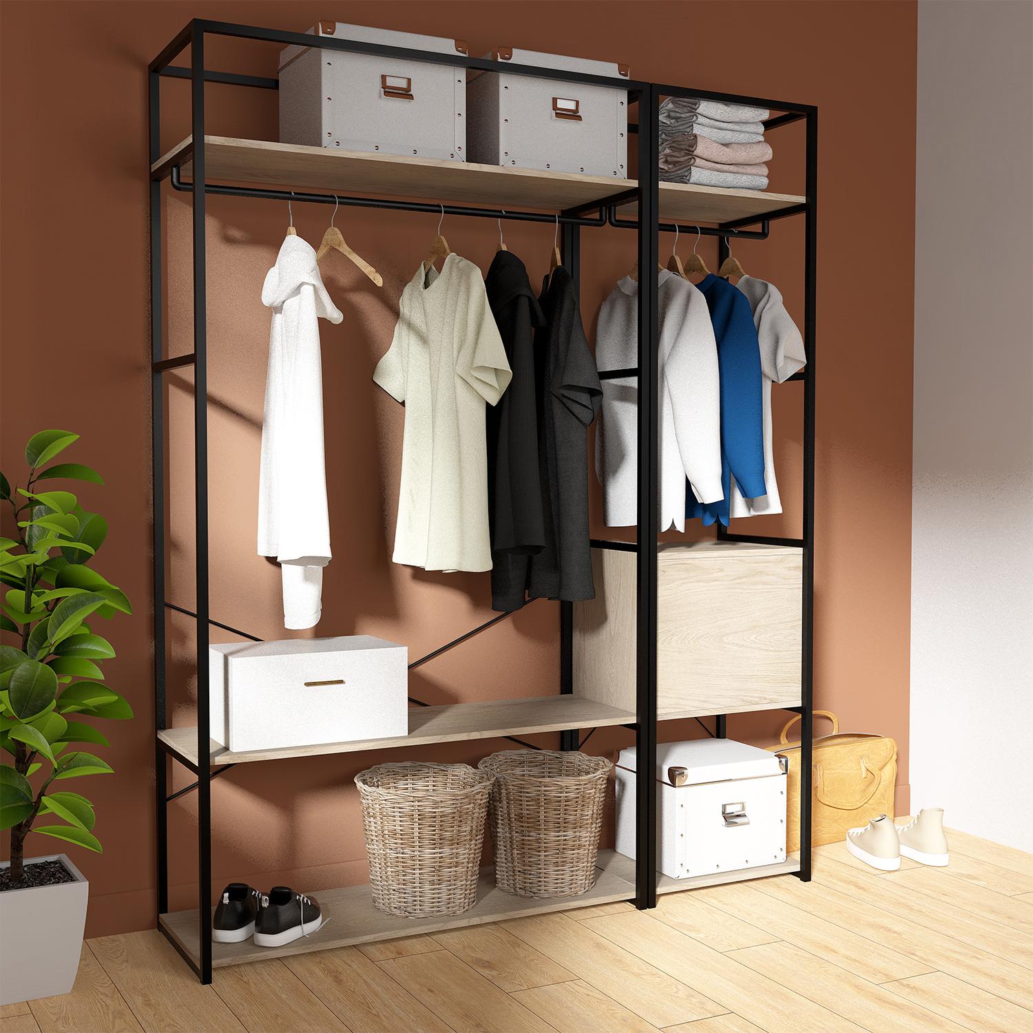 Portants vêtements bois et métal avec module fermé - Lot de 2 - JUNE