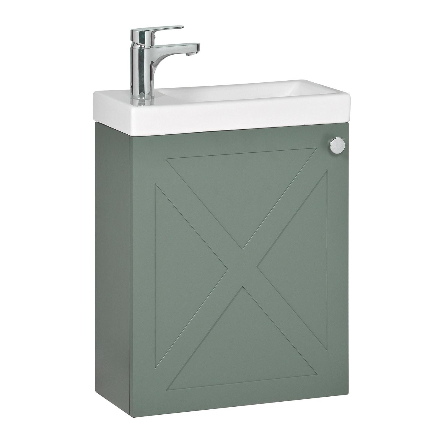 Ensemble meuble lave-mains vert de gris AVA avec robinet chromé