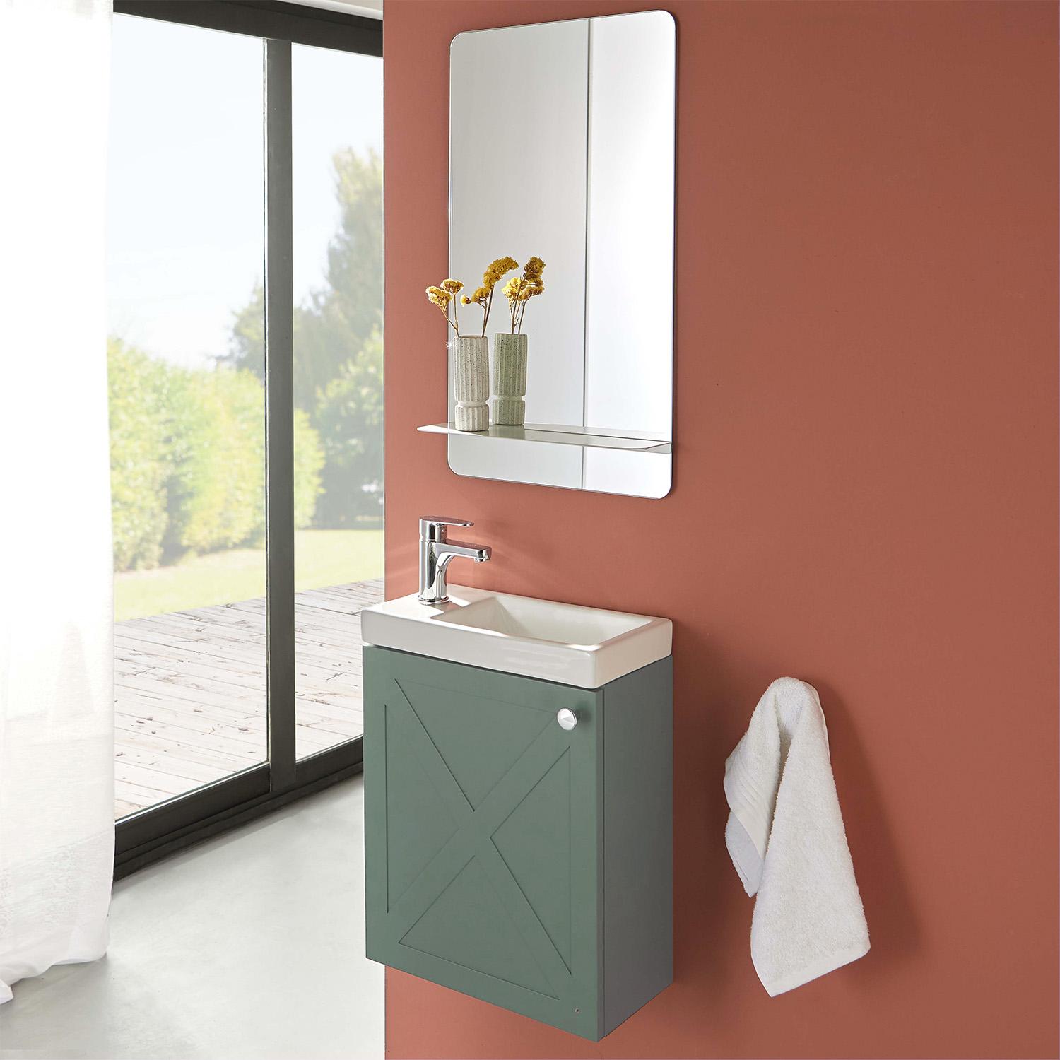 Ensemble meuble lave-mains vert de gris AVA avec miroir