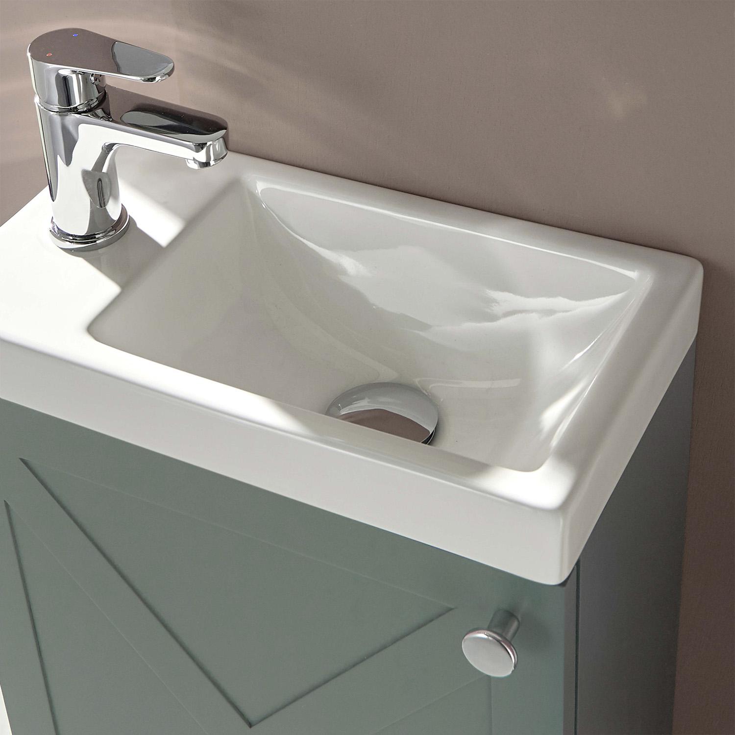 Ensemble meuble lave-mains vert de gris AVA + miroir + robinet chromé