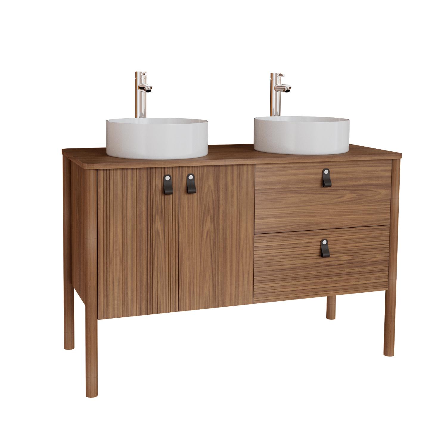 Ensemble meuble double vasque 120 cm noyer + 2 vasques
