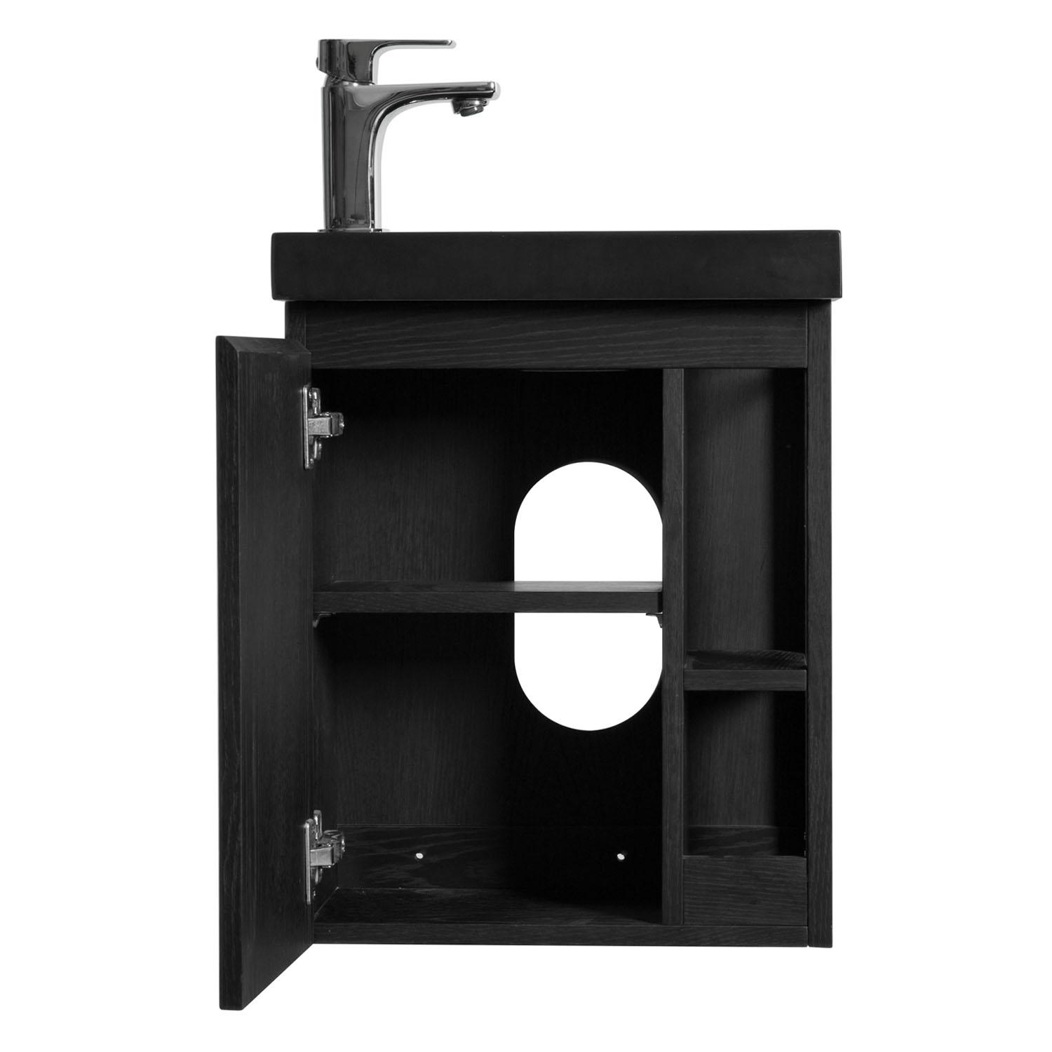 Ensemble meuble lave-mains chêne carbone vasque noire + robinet