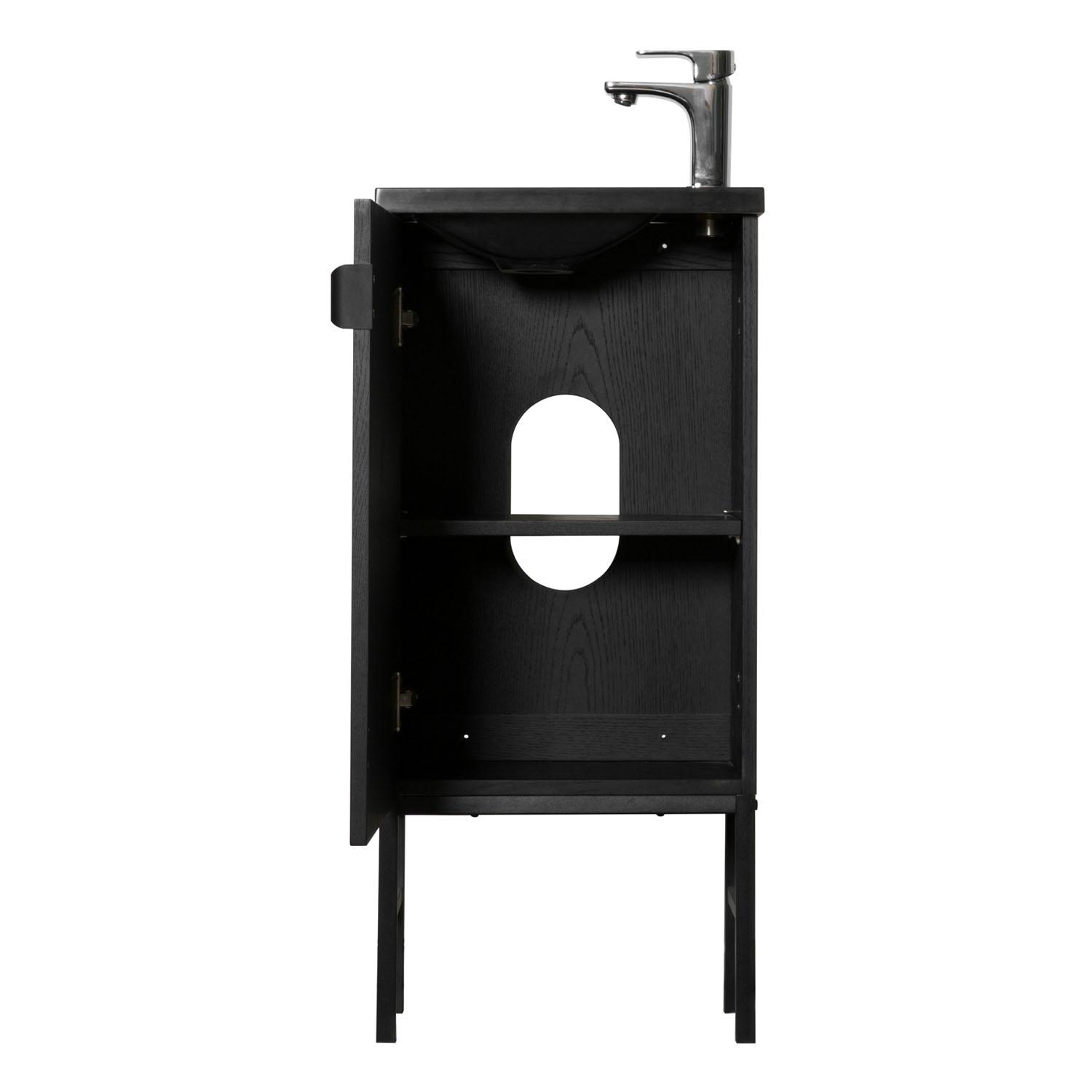 Meuble lave-mains chêne carbone vasque noire sur pieds
