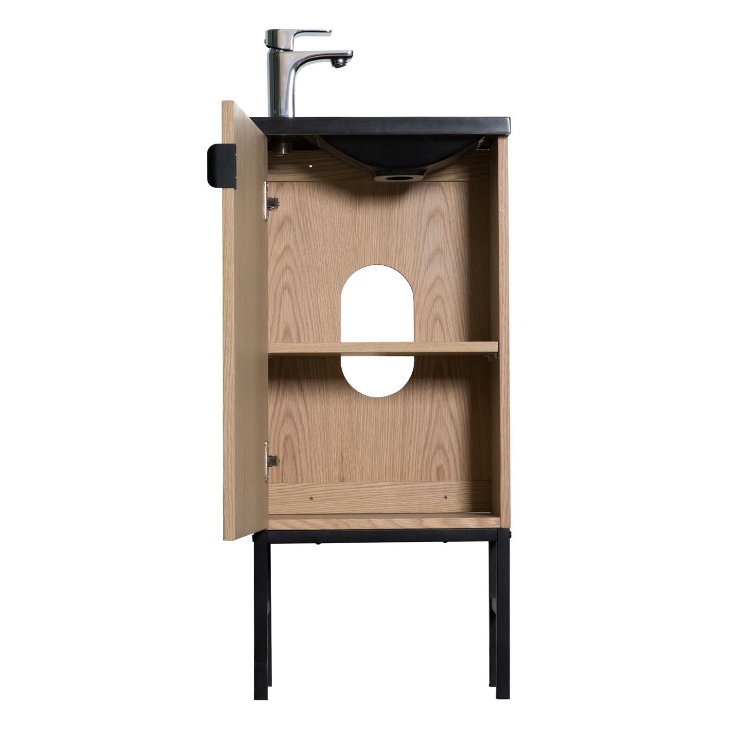 Ensemble meuble lave-mains sur pieds chêne carbone + miroir
