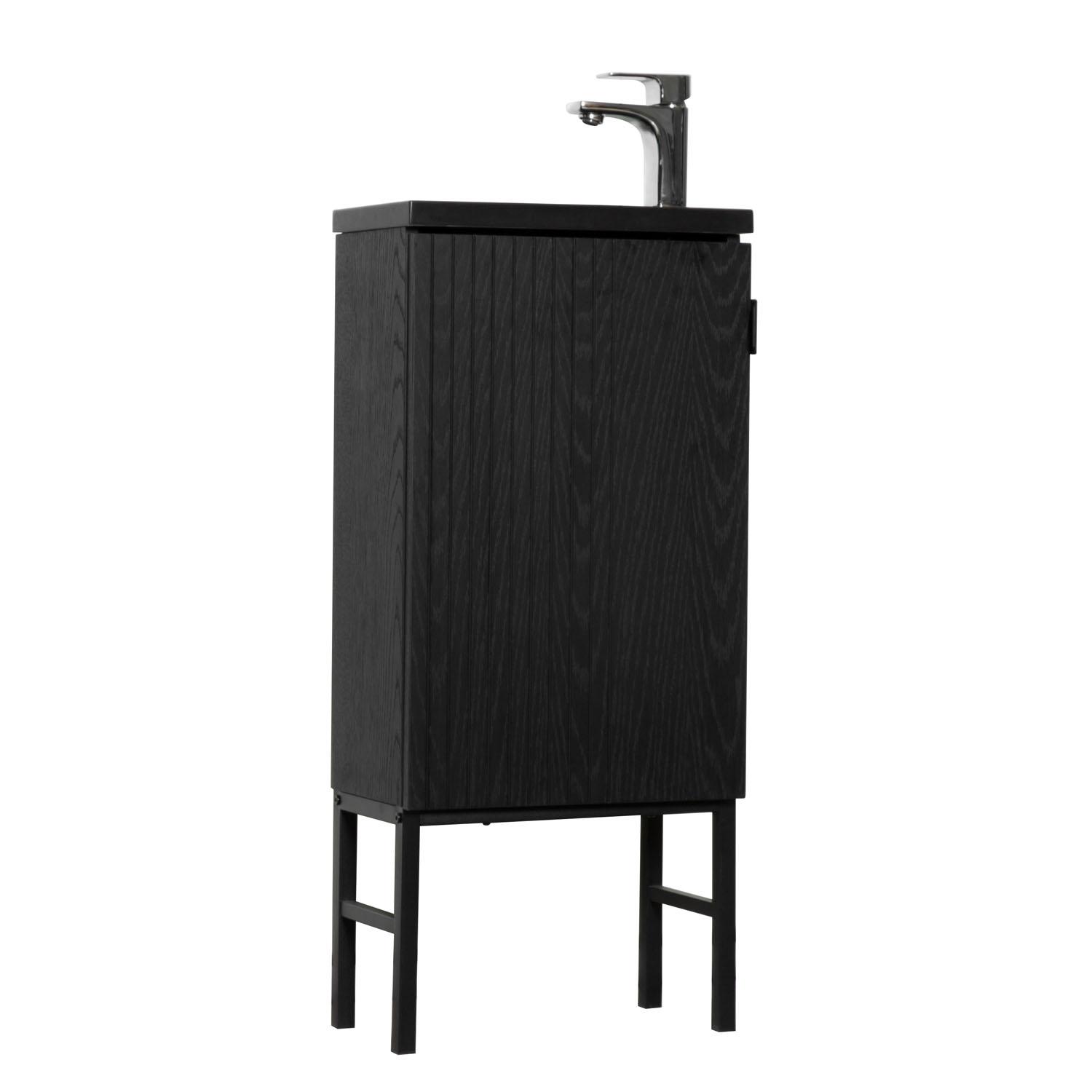 Ensemble meuble lave-mains chêne vasque noire + robinet
