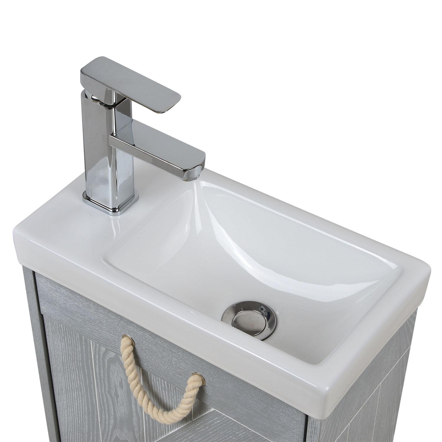 Meuble lave-mains gris bord de mer + robinet