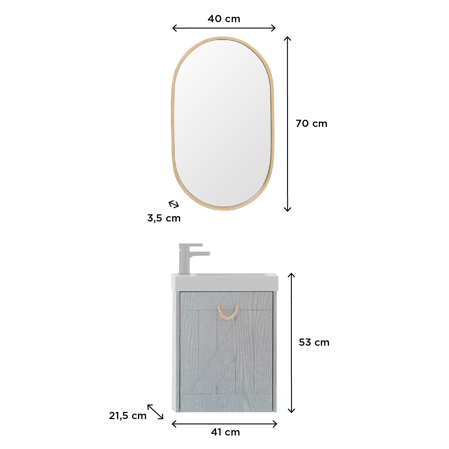 Meuble lave-mains gris bord de mer + miroir