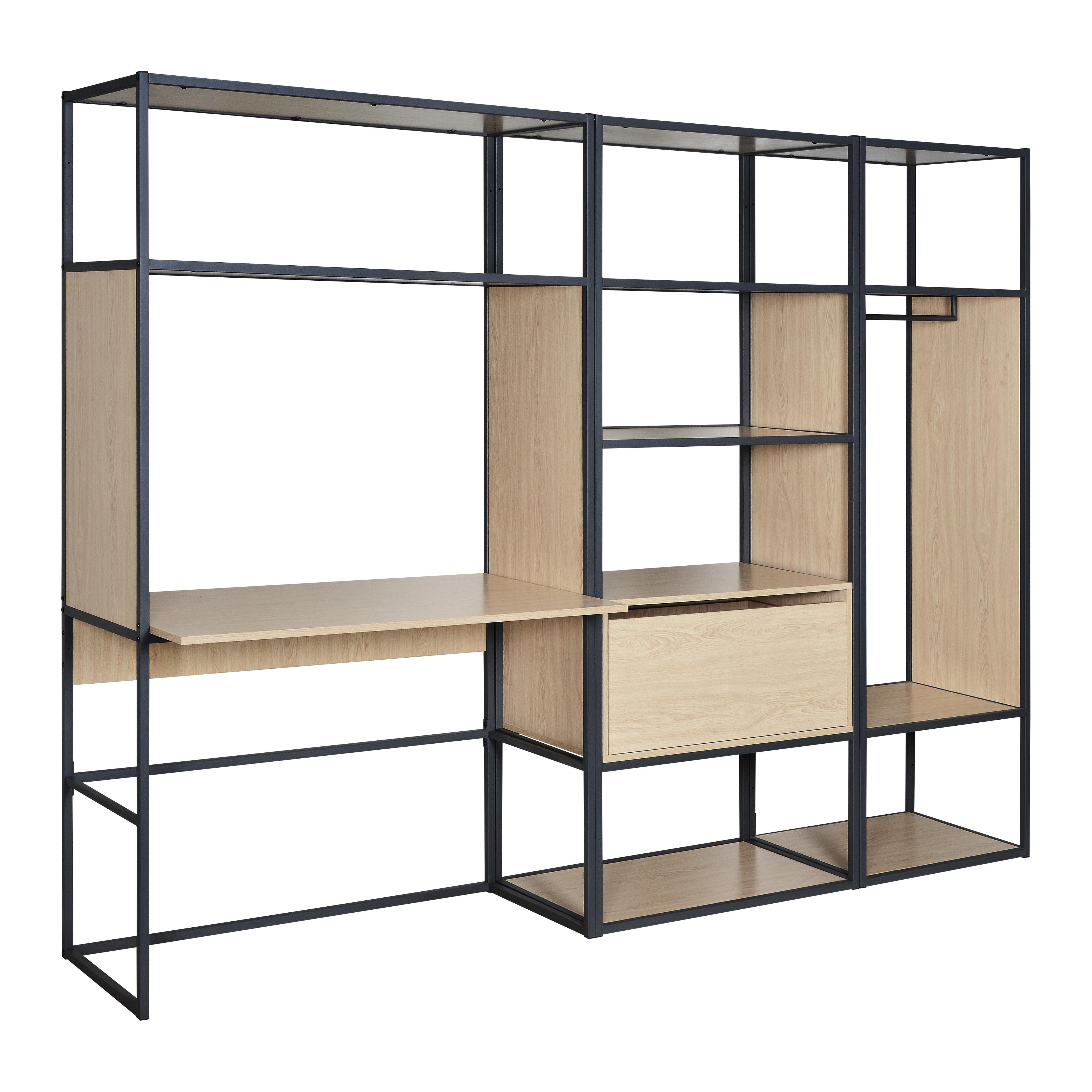 Portants vêtements bois et métal noir avec bureau intégré - OSLO - Lot de 3