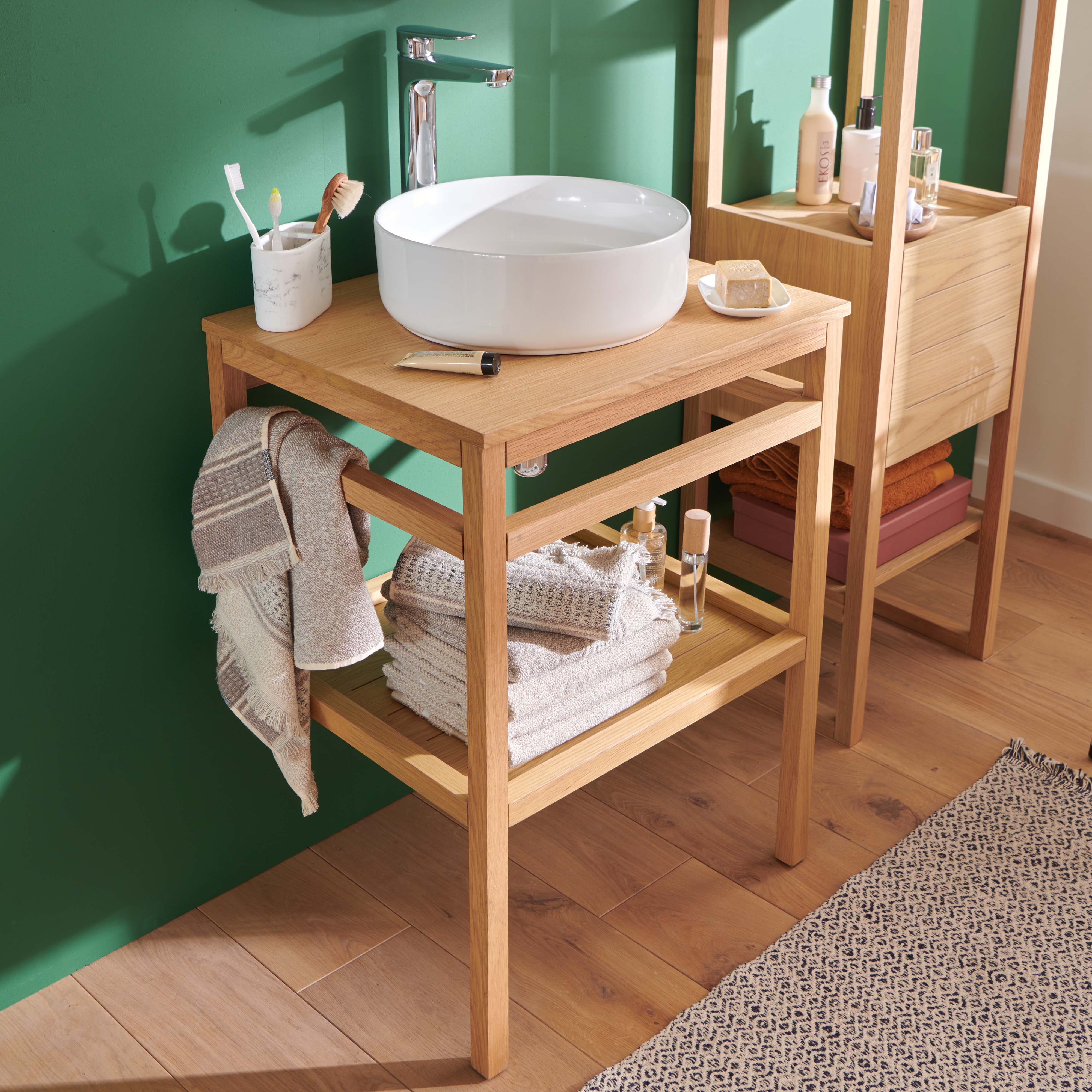 Meuble de salle de bain 60 cm HOPP avec miroir et vasque ronde DIEGO