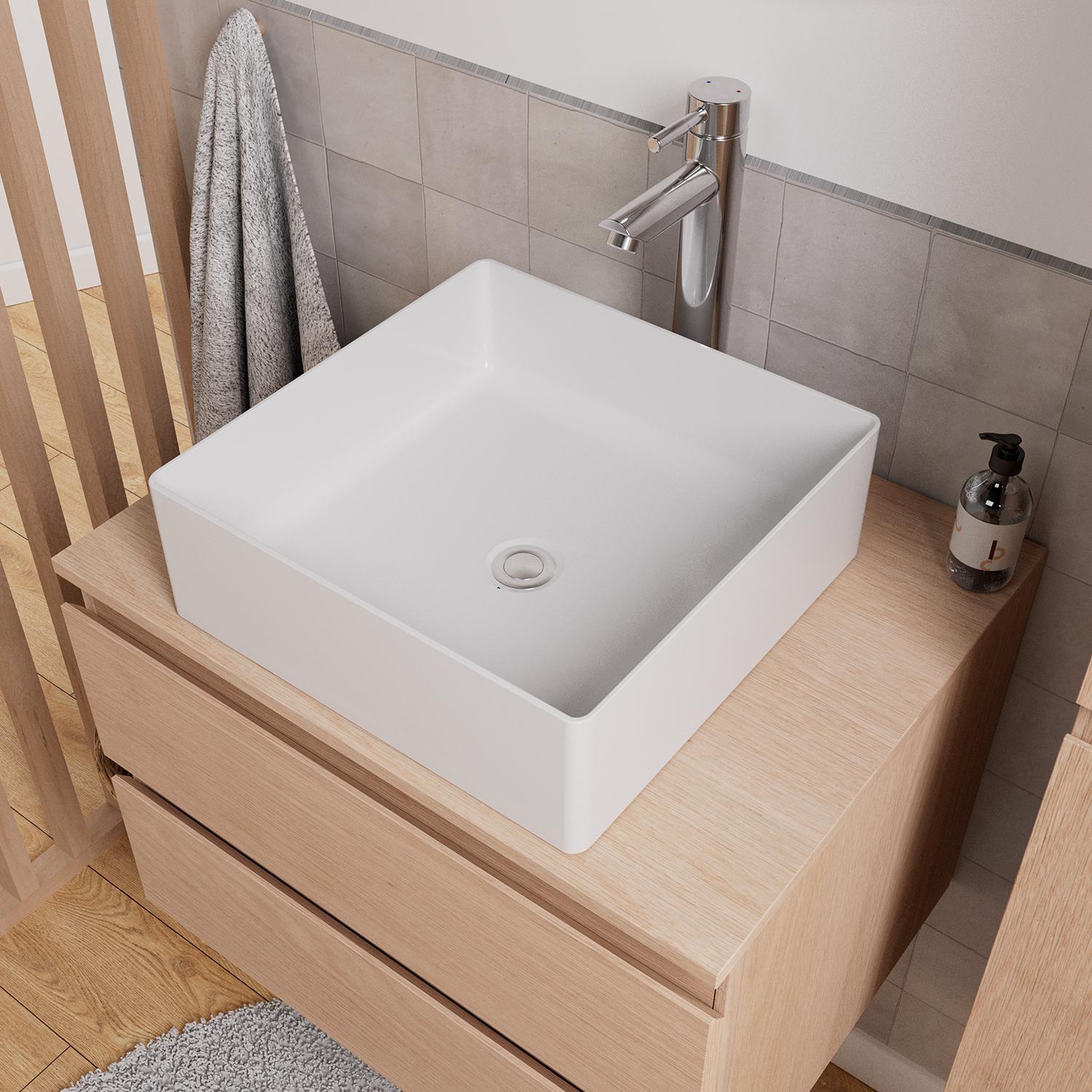 Ensemble meuble simple vasque 60 cm + vasque COMA + robinet ROB + miroir EMA