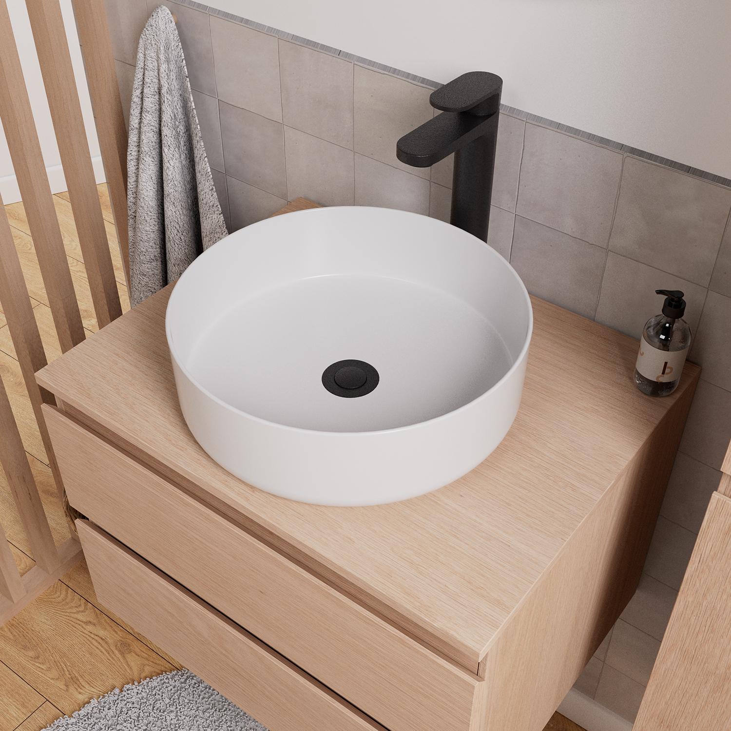 Ensemble meuble simple vasque 60 cm + vasque DIEGO + robinet ROB + miroir EMA + colonne SORRENTO