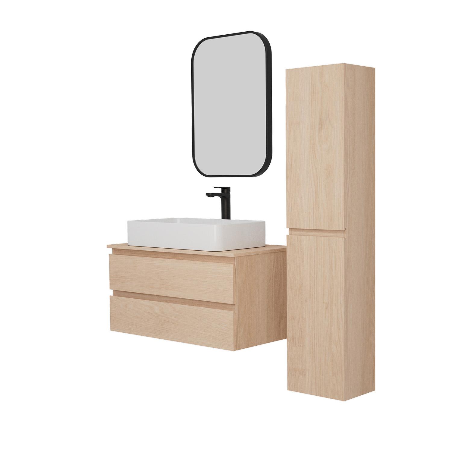 Ensemble meuble simple vasque 80 cm + vasque SADDY + robinet ROB + miroir LYA + colonne SORRENTO