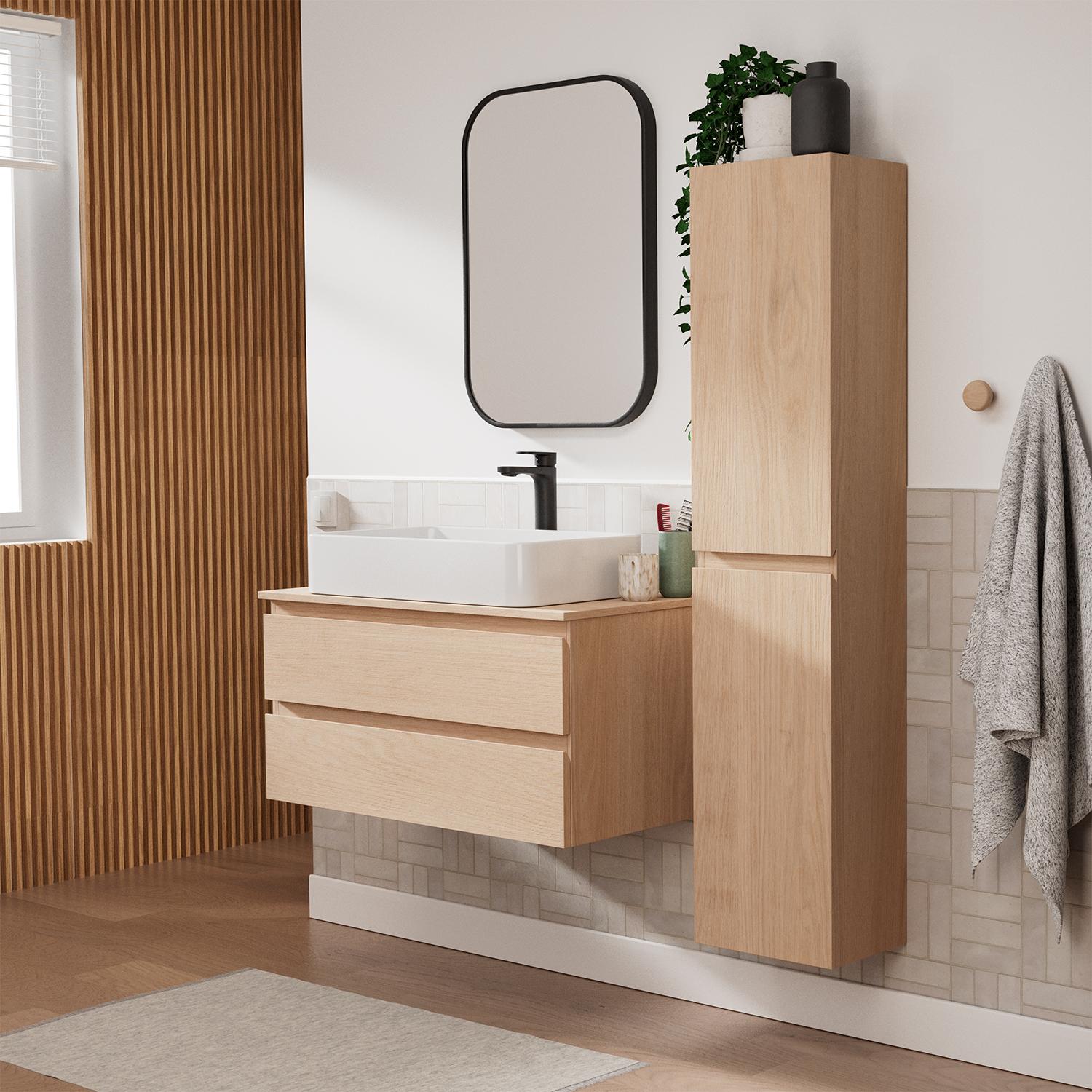 Ensemble meuble simple vasque 80 cm + vasque SADDY + robinet ROB + miroir LYA + colonne SORRENTO