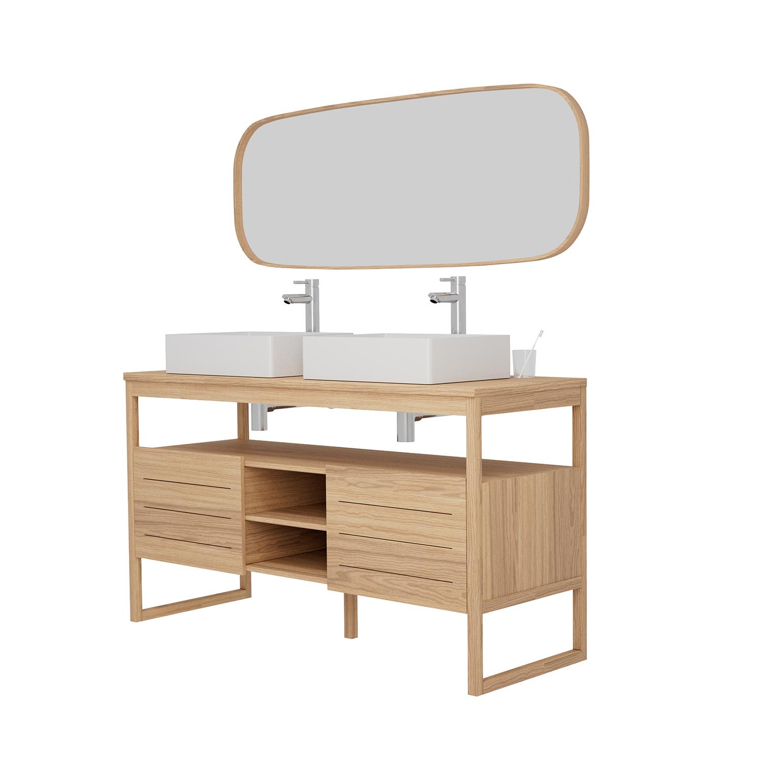 Ensemble meuble double vasque 140 cm + Vasques + Robinets + Miroir