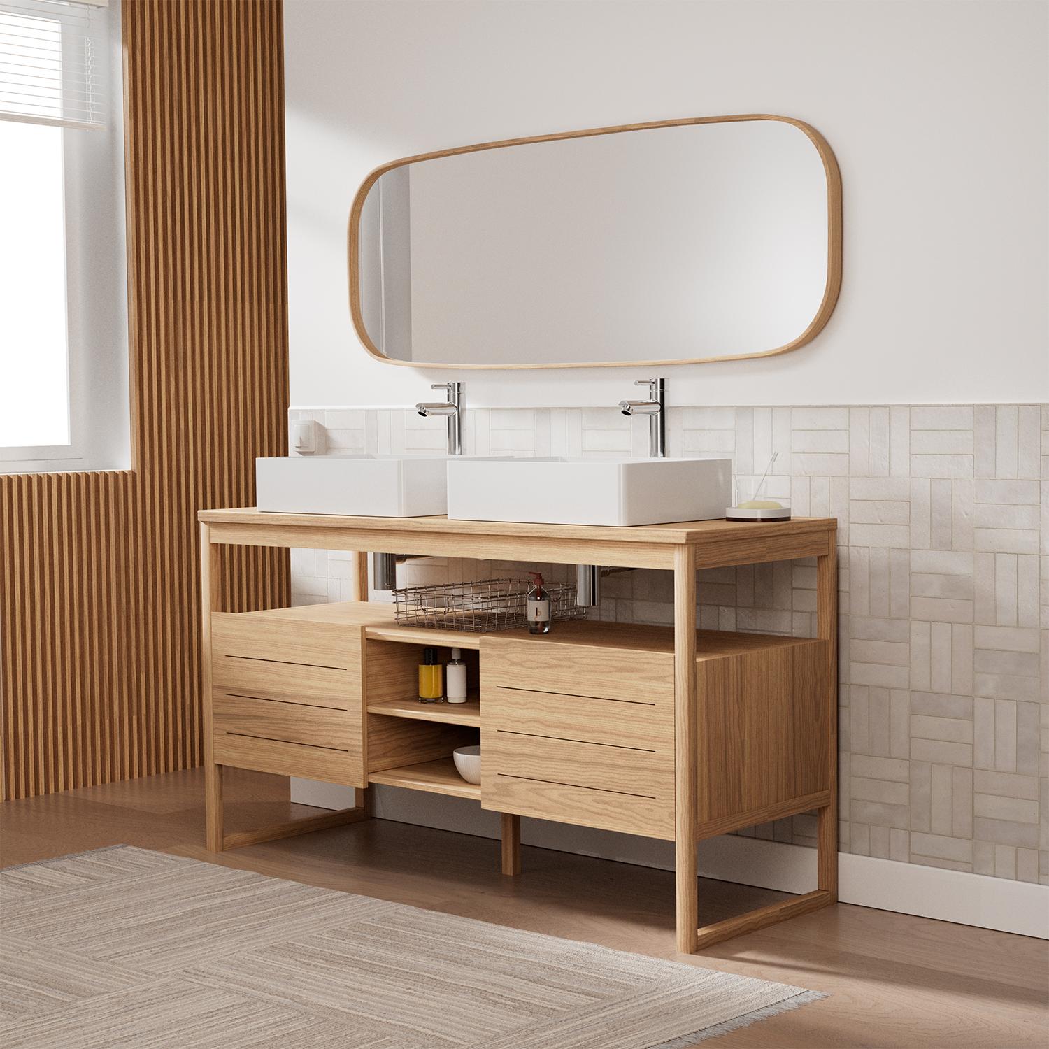 Ensemble meuble double vasque 140 cm + Vasques + Robinets + Miroir