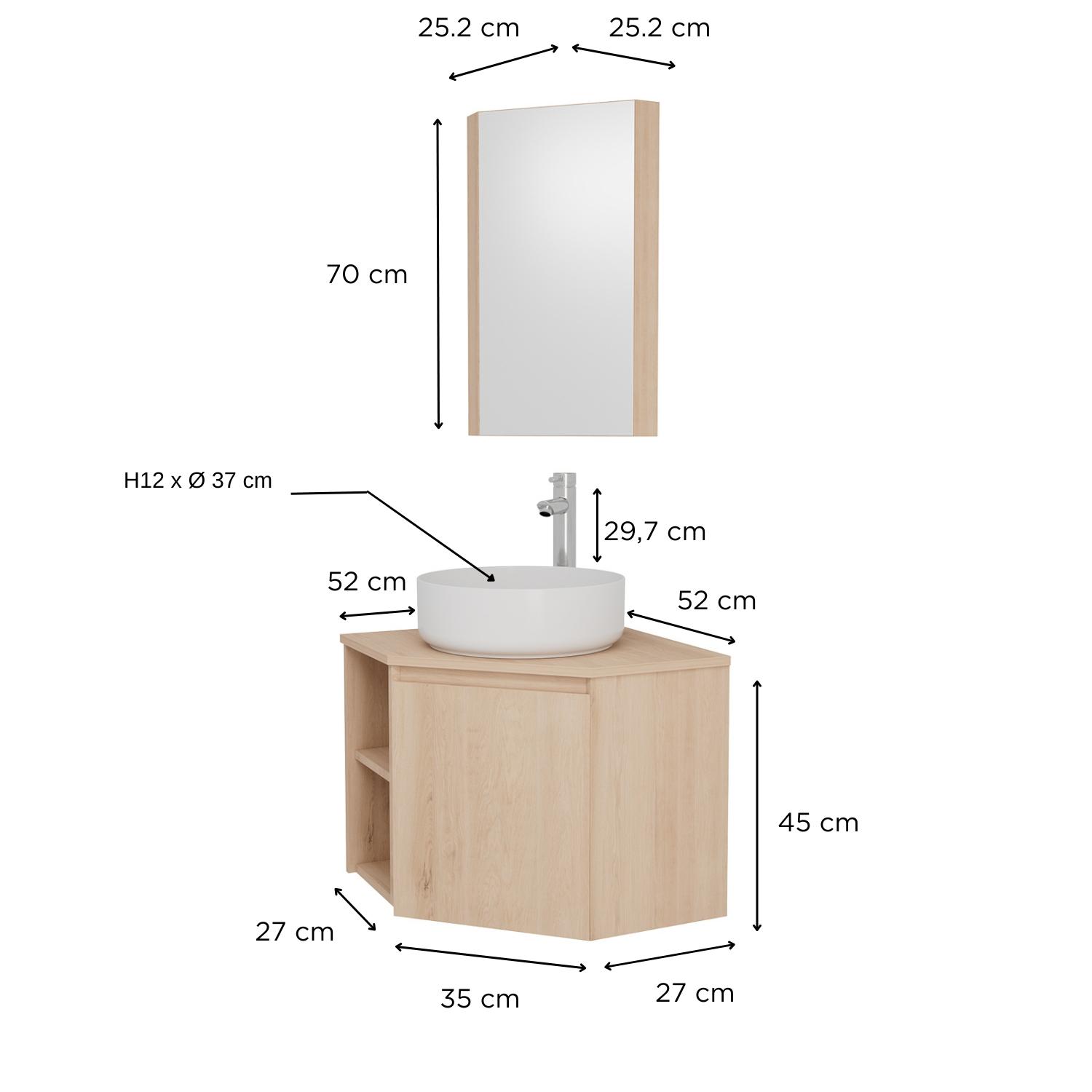 Ensemble meuble sous vasque d'angle + vasque DIEGO + robinet TAP + Armoire de toilette d'angle CLEO