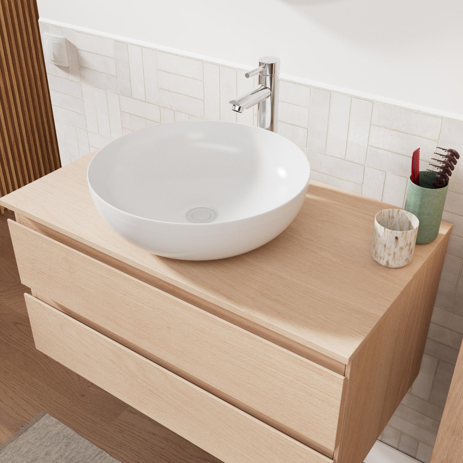 Ensemble meuble simple vasque 80 cm + vasque SACHA + robinet TAP + miroir EMA + colonne SORRENTO