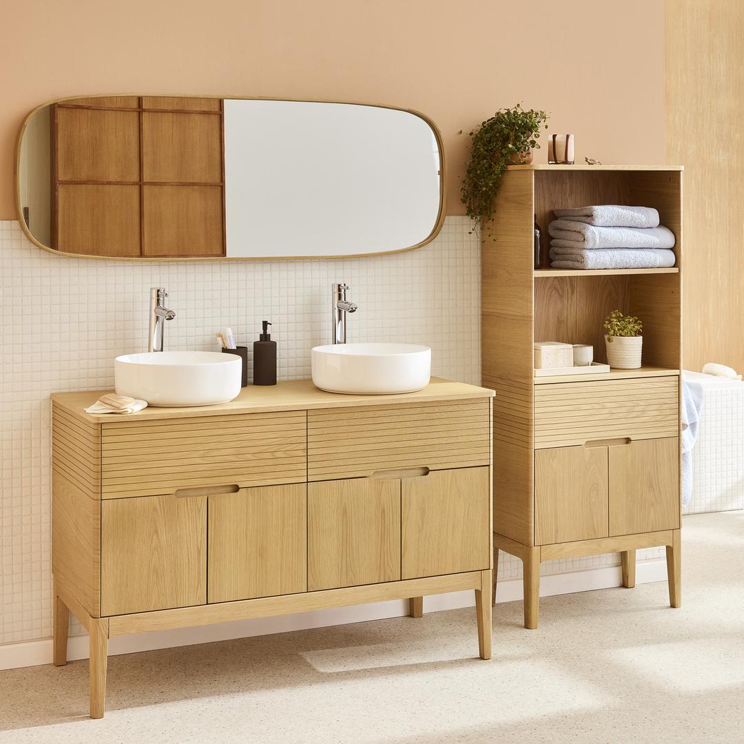 Ensemble meuble double vasque 120cm ALASKA + vasque DIEGO + robinet TAP + Miroir FLOKI + Colonne ALASKA