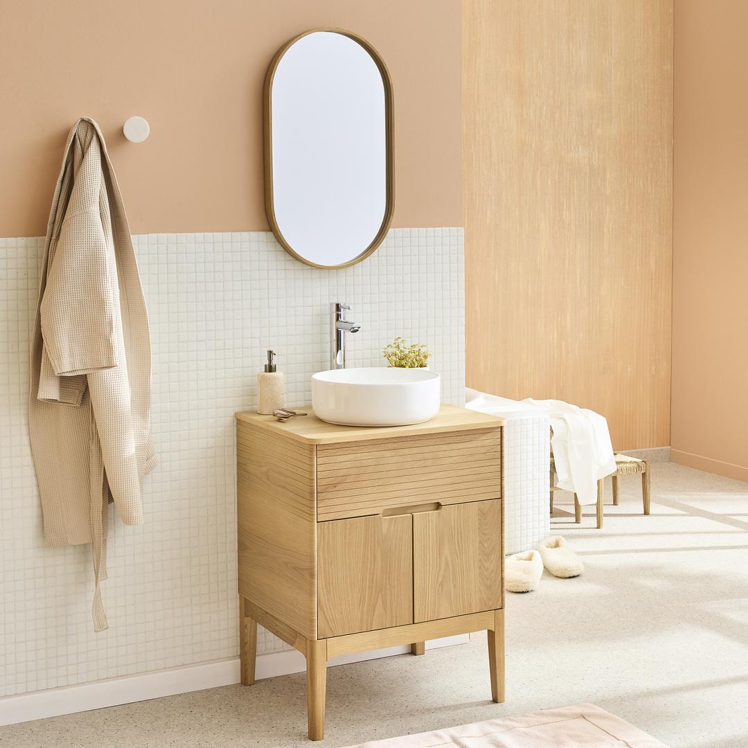 Ensemble meuble double vasque 60cm ALASKA + vasque DIEGO + robinet TAP + Miroir PEPPER