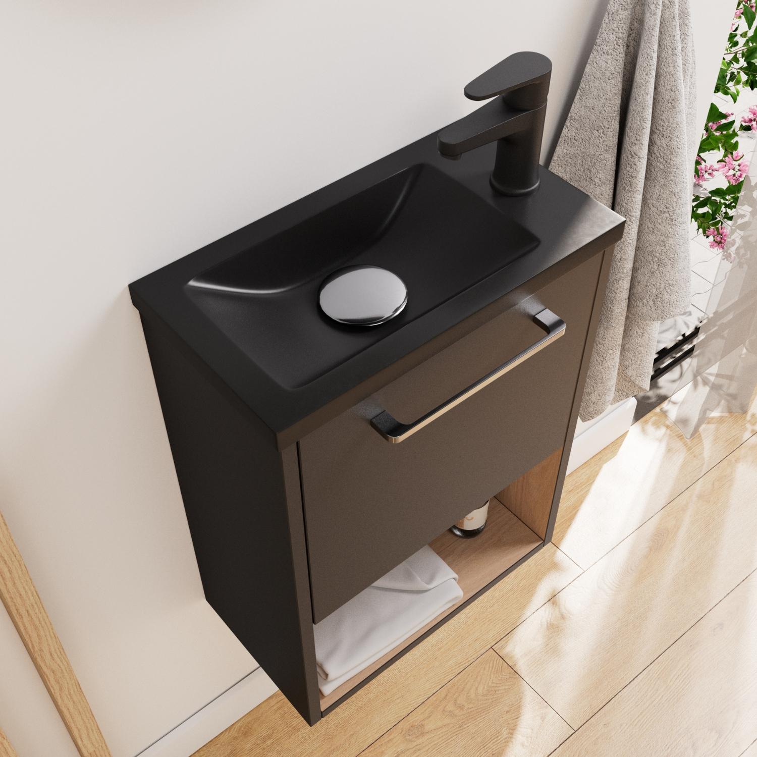 Ensemble meuble lave-mains NIKA + robinet GRIFO + Miroir PEPPER
