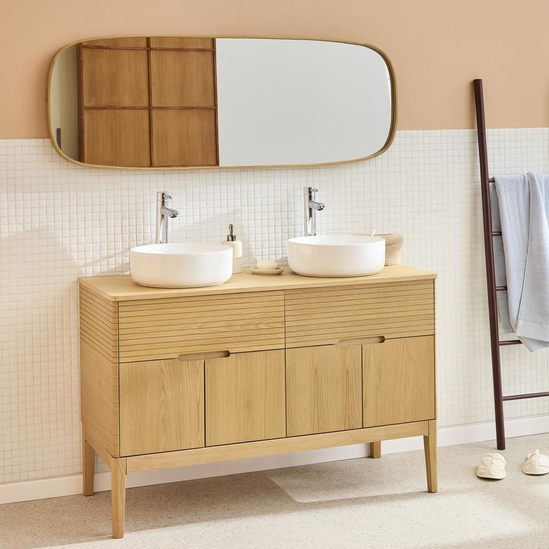 Ensemble meuble double vasque 120cm ALASKA + vasque DIEGO + robinet TAP + Miroir FLOKI