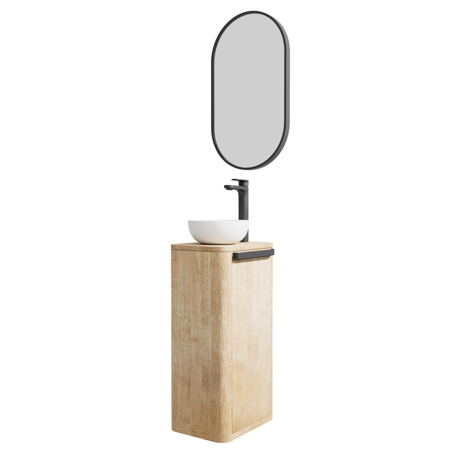 Ensemble meuble lave-mains TOM + vasque MAUD + robinet ROB + miroir PEPPER
