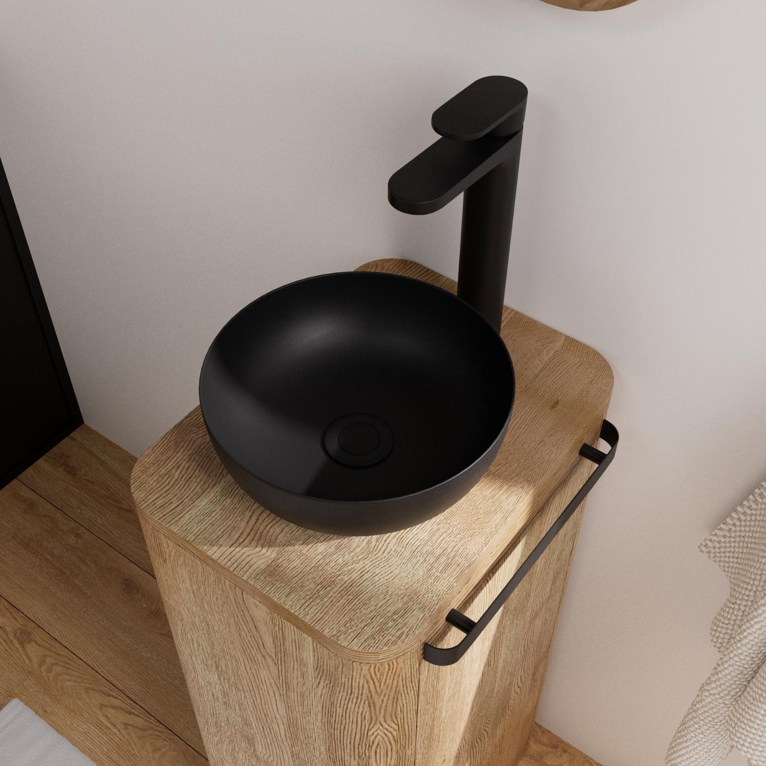 Ensemble meuble lave-mains TOM + vasque MAUD + robinet ROB + miroir OAKY