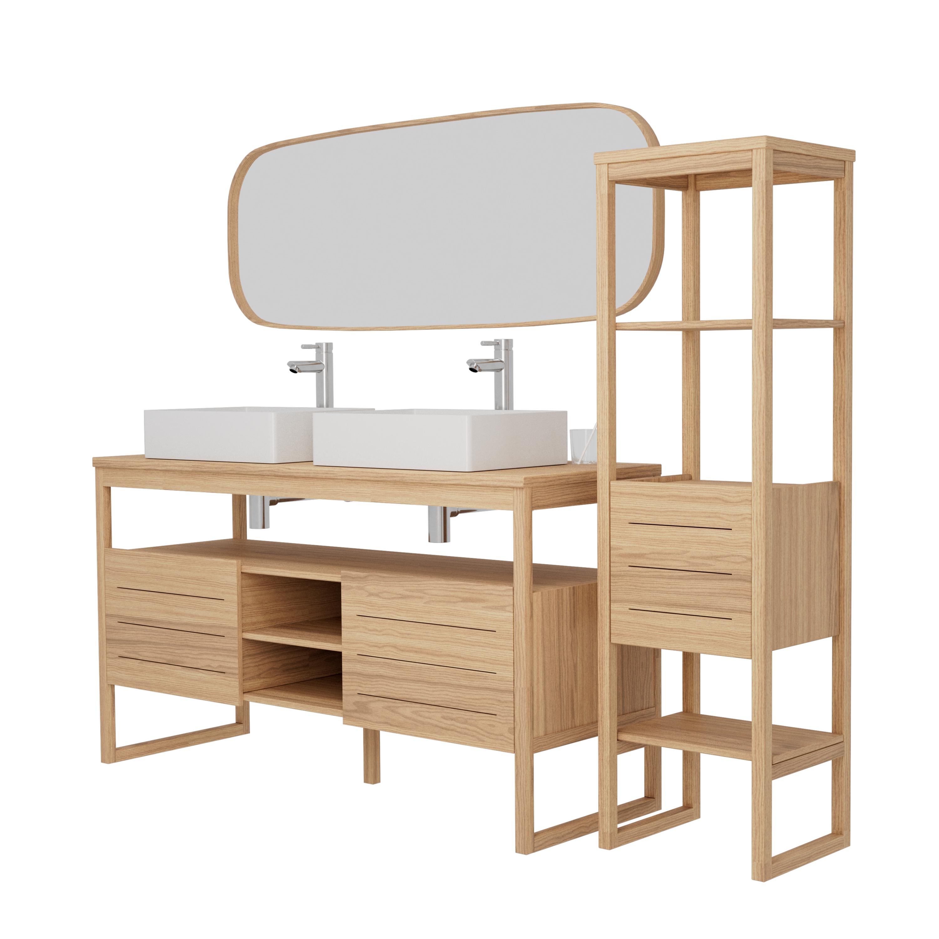 Ensemble meuble double vasque 140 cm + Vasques + Robinets + Miroir + Colonne