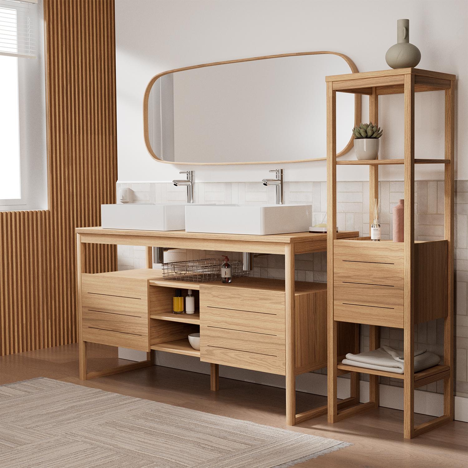 Ensemble meuble double vasque 140 cm + Vasques + Robinets + Miroir + Colonne